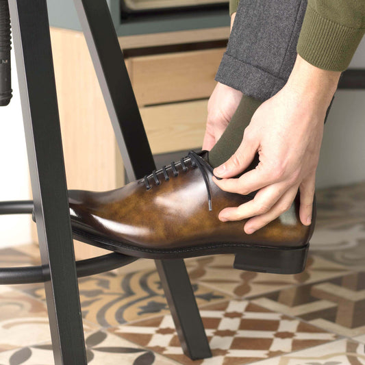 Bespoke Tobacco Patina Whole Cut Oxford Shoes