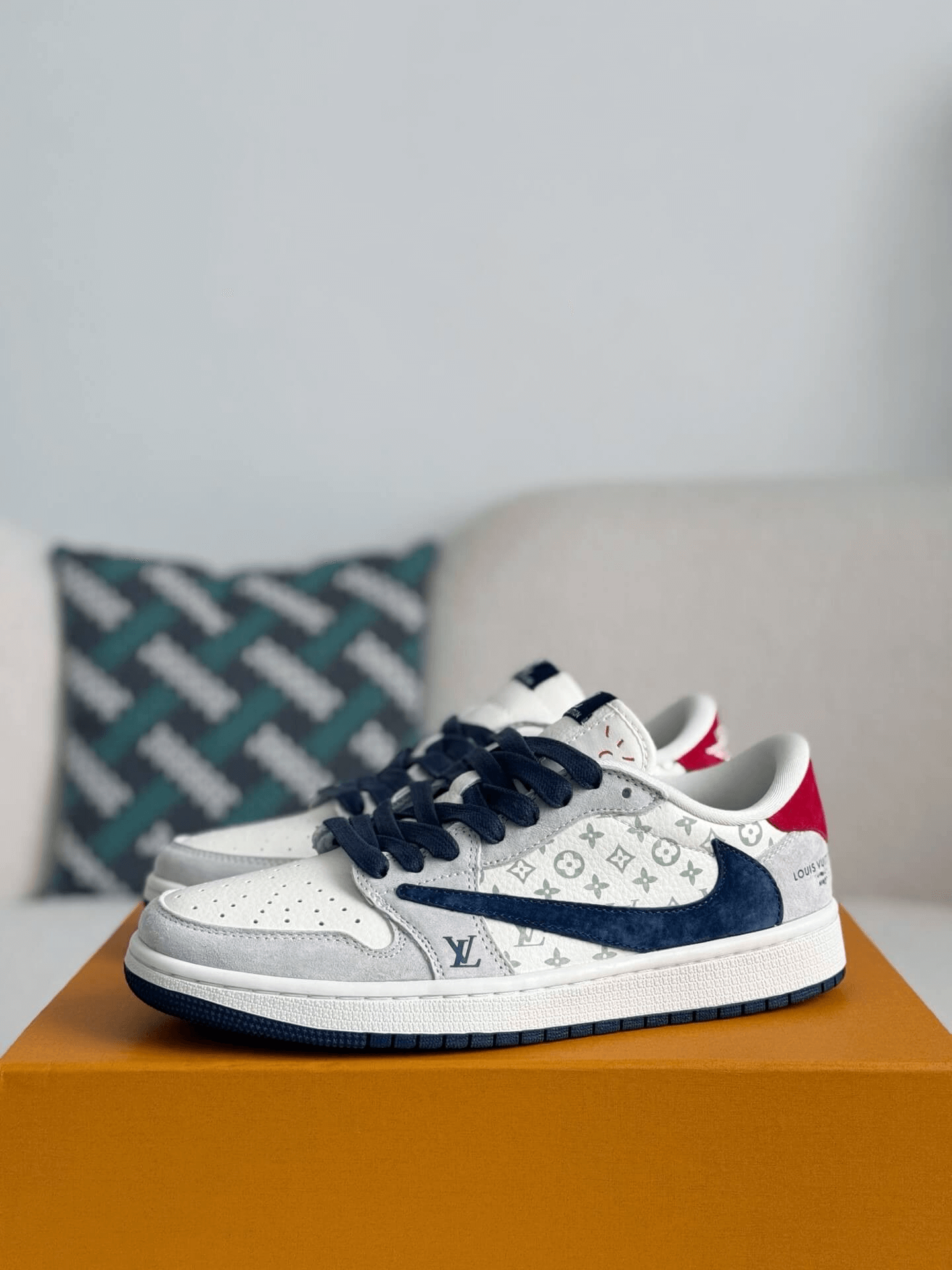 Louis Vuitton Monogram White and Navy Sneakers Louis Vuitton Blue & White Monogram Slip On Sneakers – Savonches main image 4