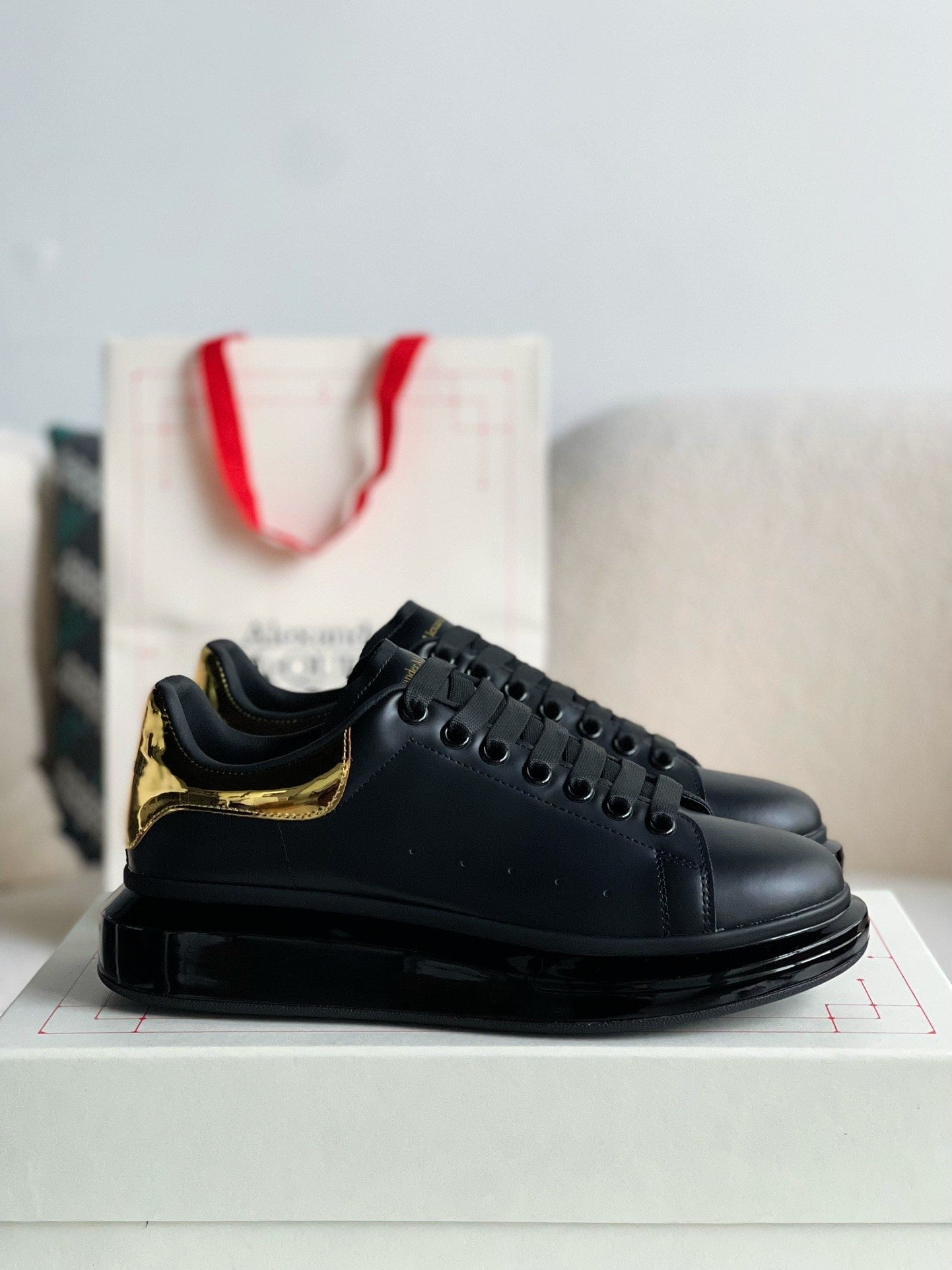 Alexander McQueen Oversized Black Gold Sneakers – HolloShoe