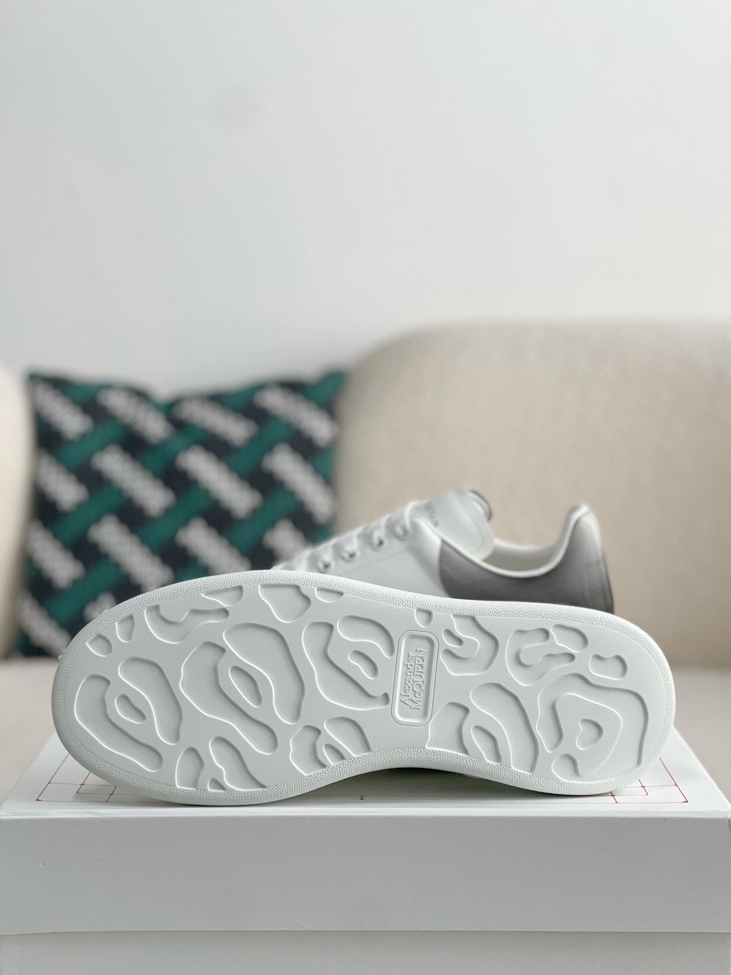 Alexander McQueen Men’s White Leather Oversized Sneakers with Gunmetal Metallic Heel