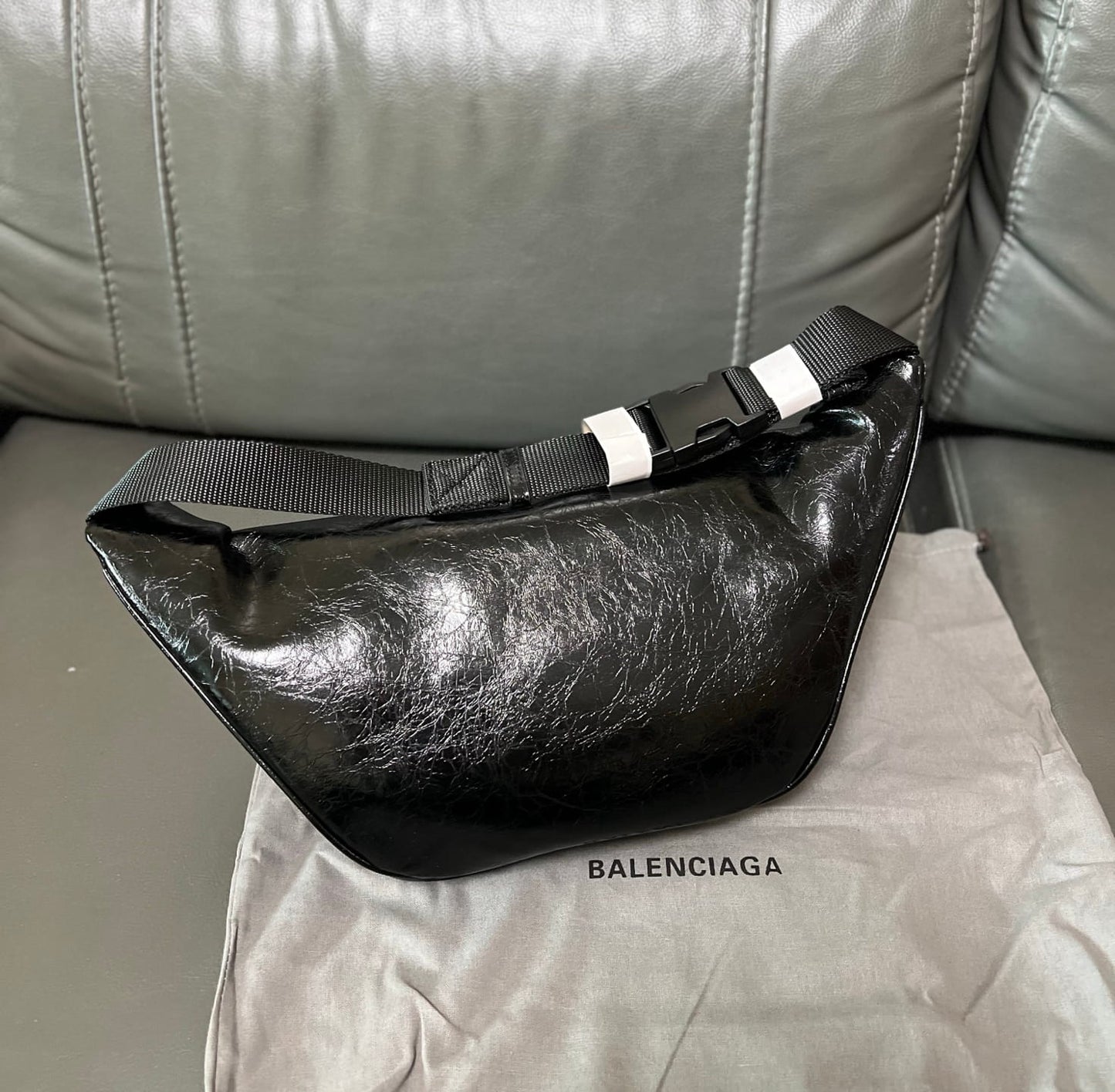 Balenciaga Men's Explorer Beltbag in Black Arena Lambskin Leather
