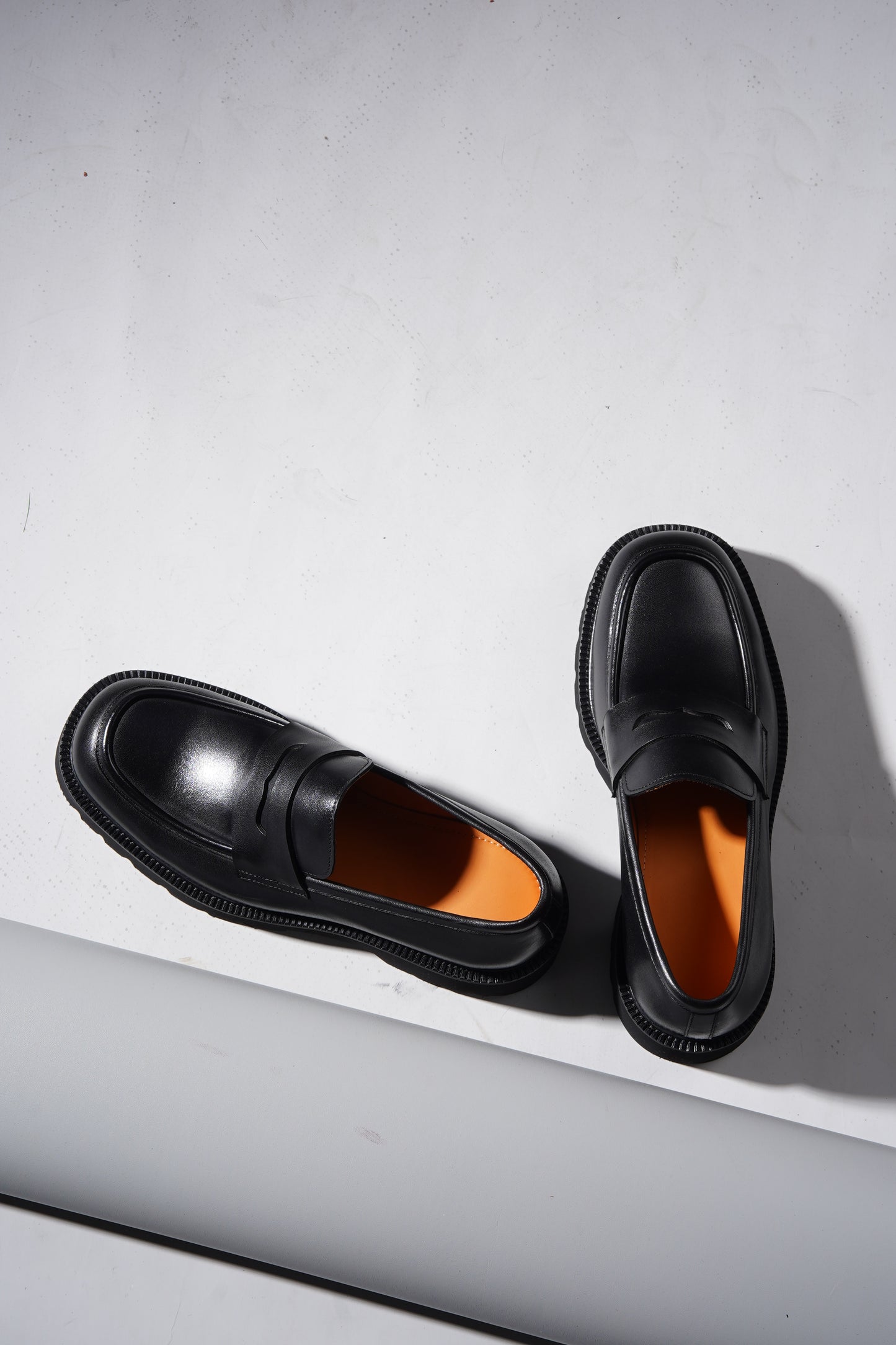 Black Leather Eva Sole Penny Loafers for Men