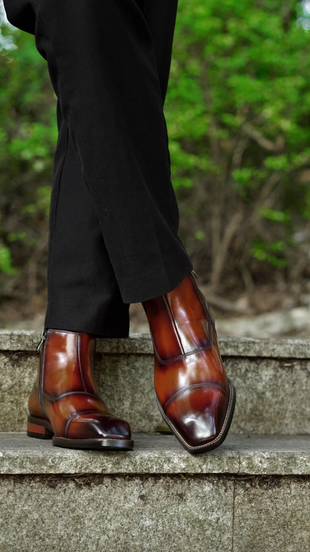 Brown Leather Side Zip Ankle Boots for Men Formal Smart Casual 40