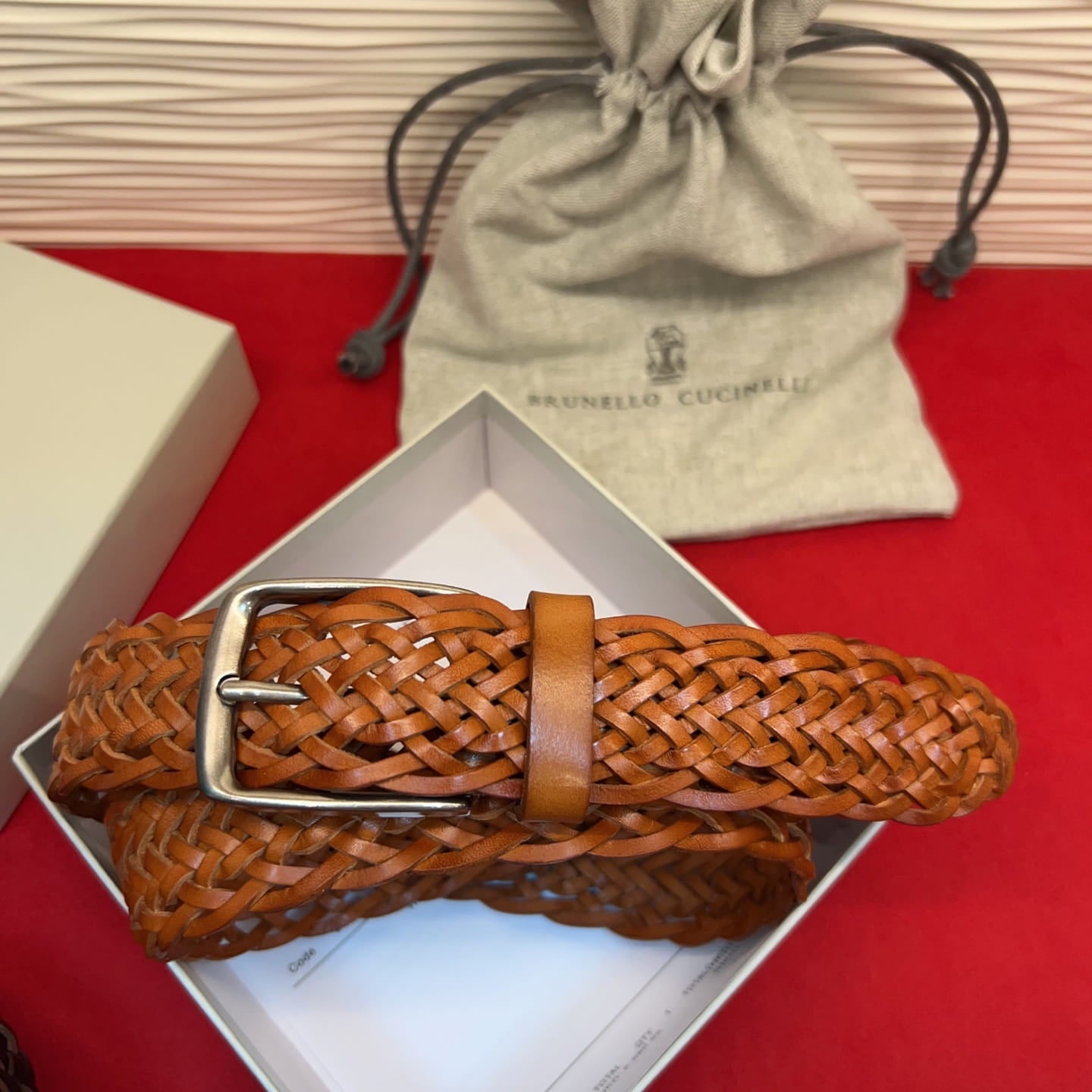 Brunello Cucinelli Woven Leather Belt Tan Hand-Woven  display picture 2