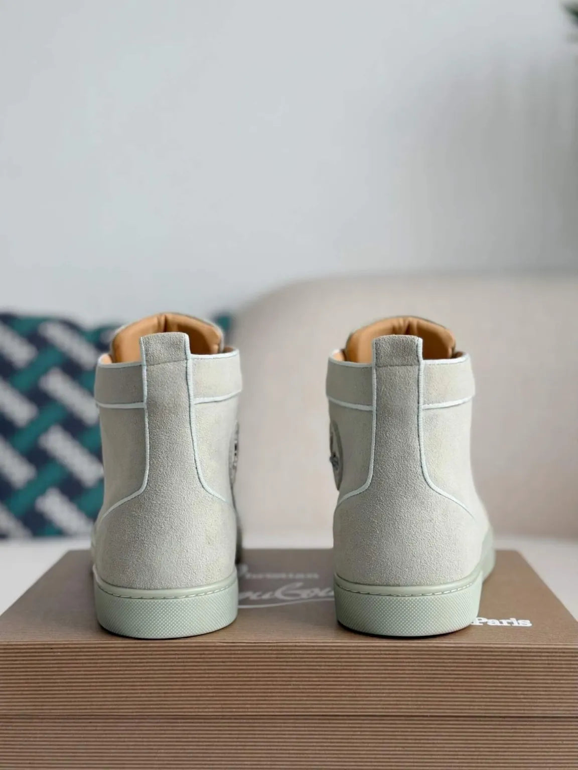 Christian Louboutin Louis High-Top Spikes Sneaker – Light Mint Green Suede