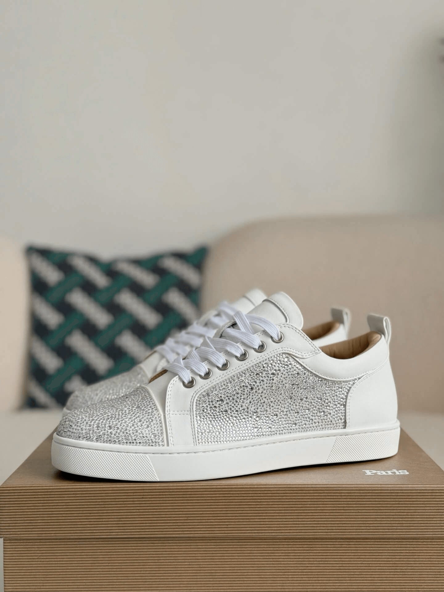Christian Louboutin Louis Junior Strass Sneaker – White Leather 