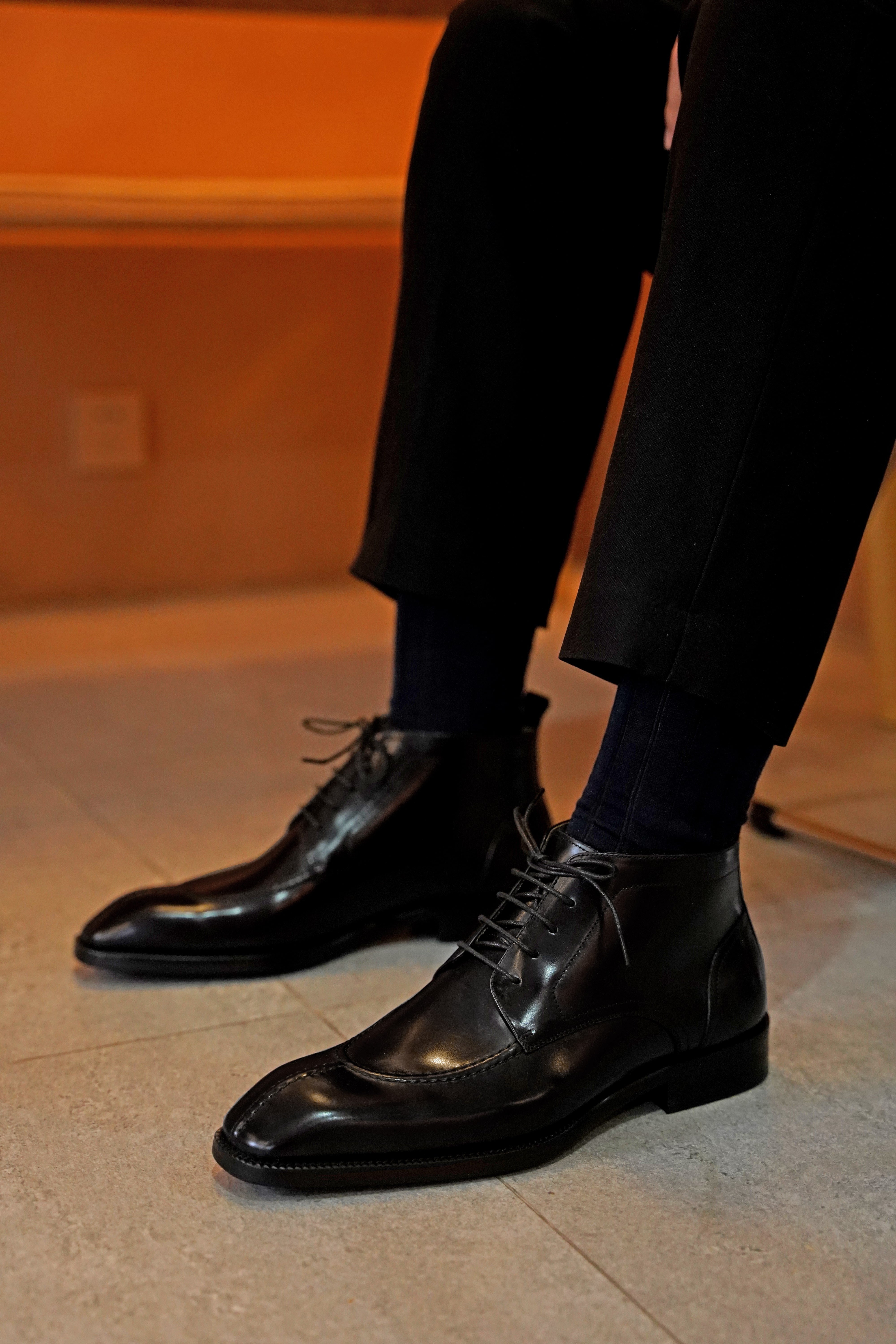 Classic Formal Black Leather Derby Boots 40