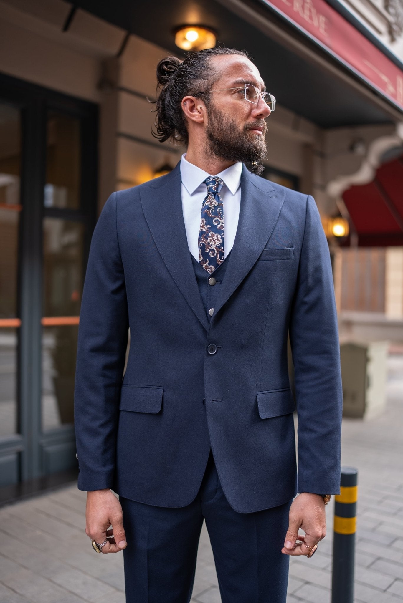 dark blue dress suit Classy Navy Blue Two Pieces Designer Prom Suits for Men