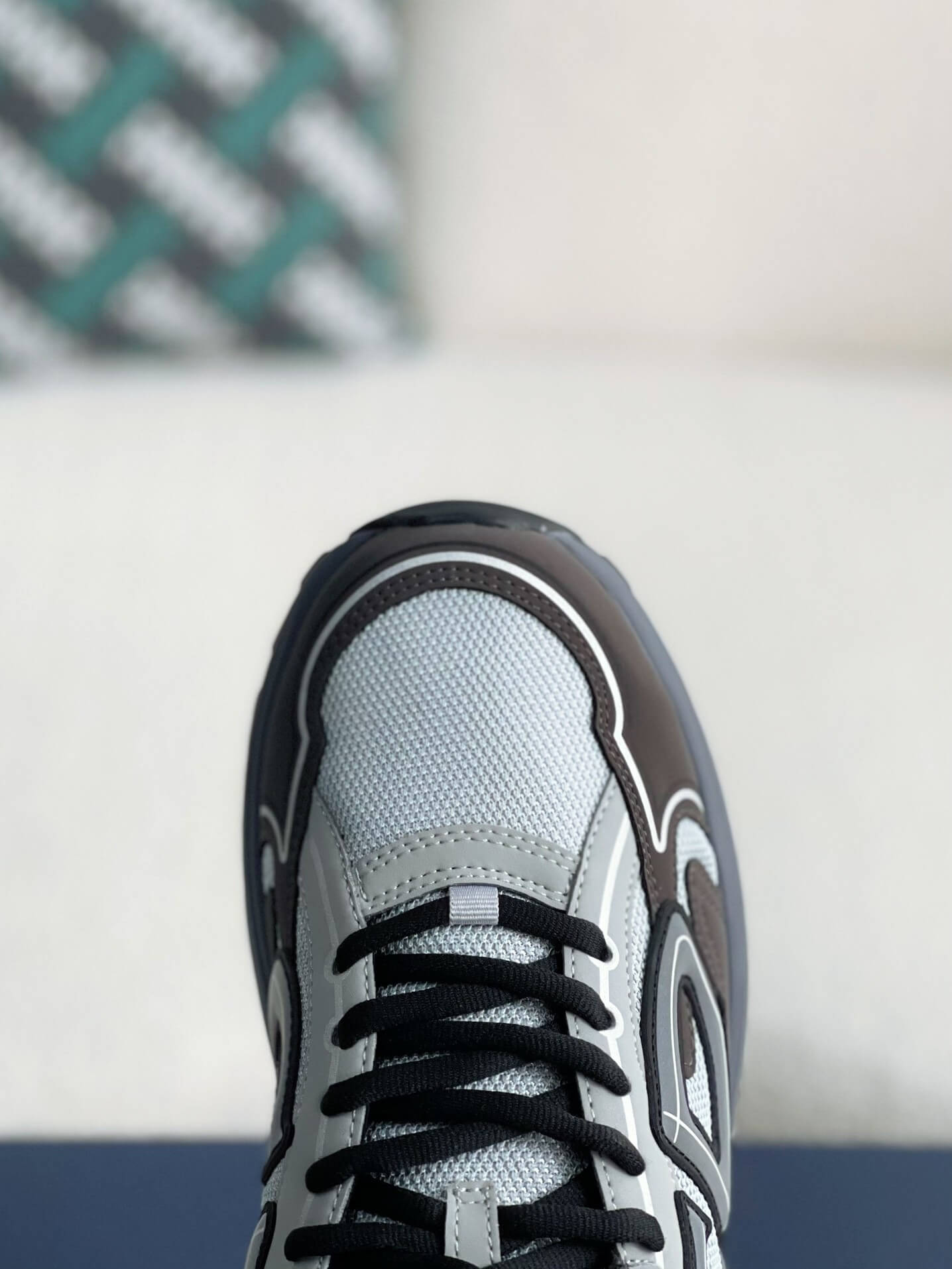 Dior B30 Low-Top Sneaker Anthracite Grey and Silver Technical Mesh with Grey Leather and White Rubber Sole