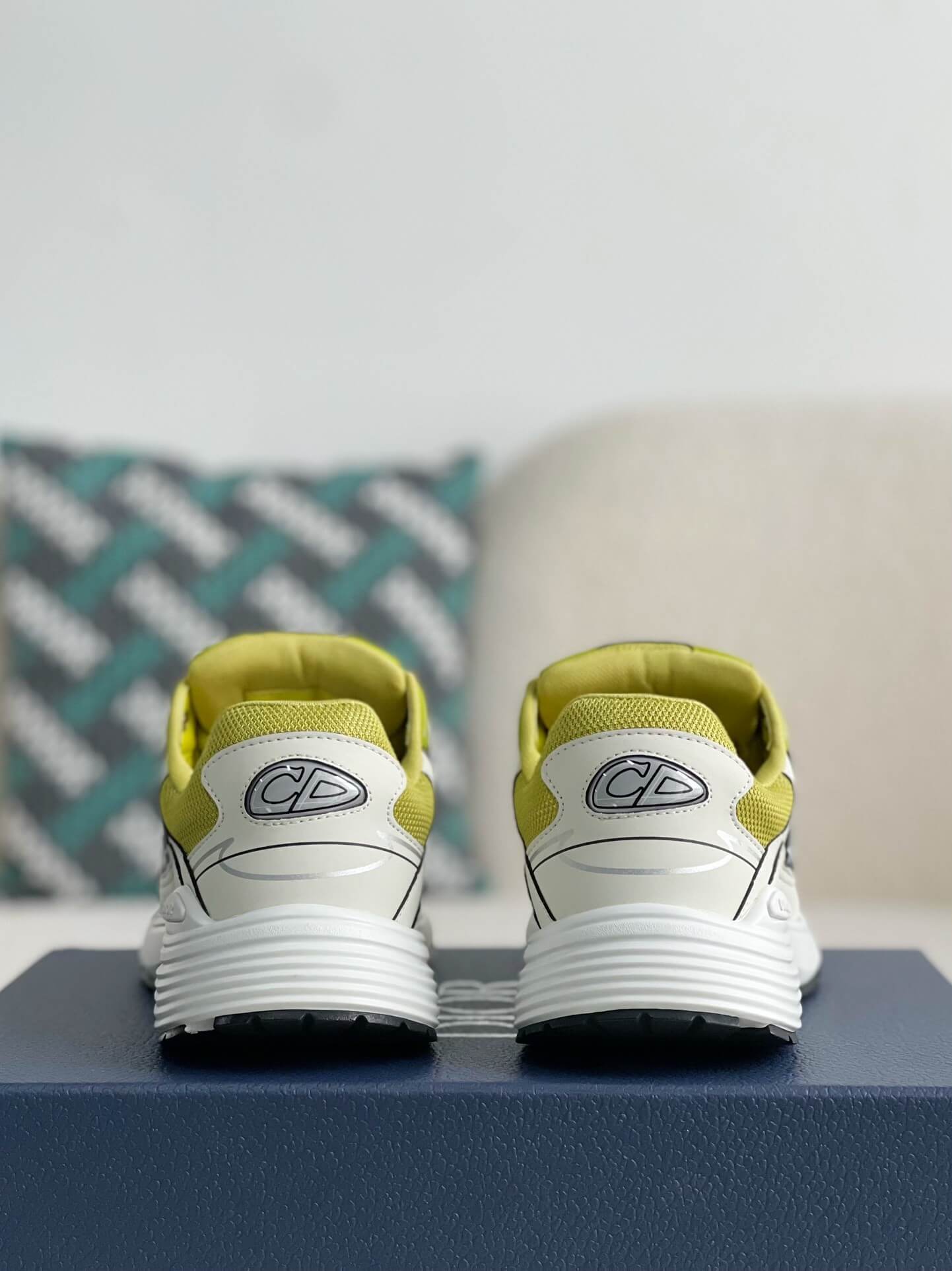 Dior B30 Low-Top Sneaker Yellow Mesh and Leather with White and Grey Details, Black Rubber Sole
