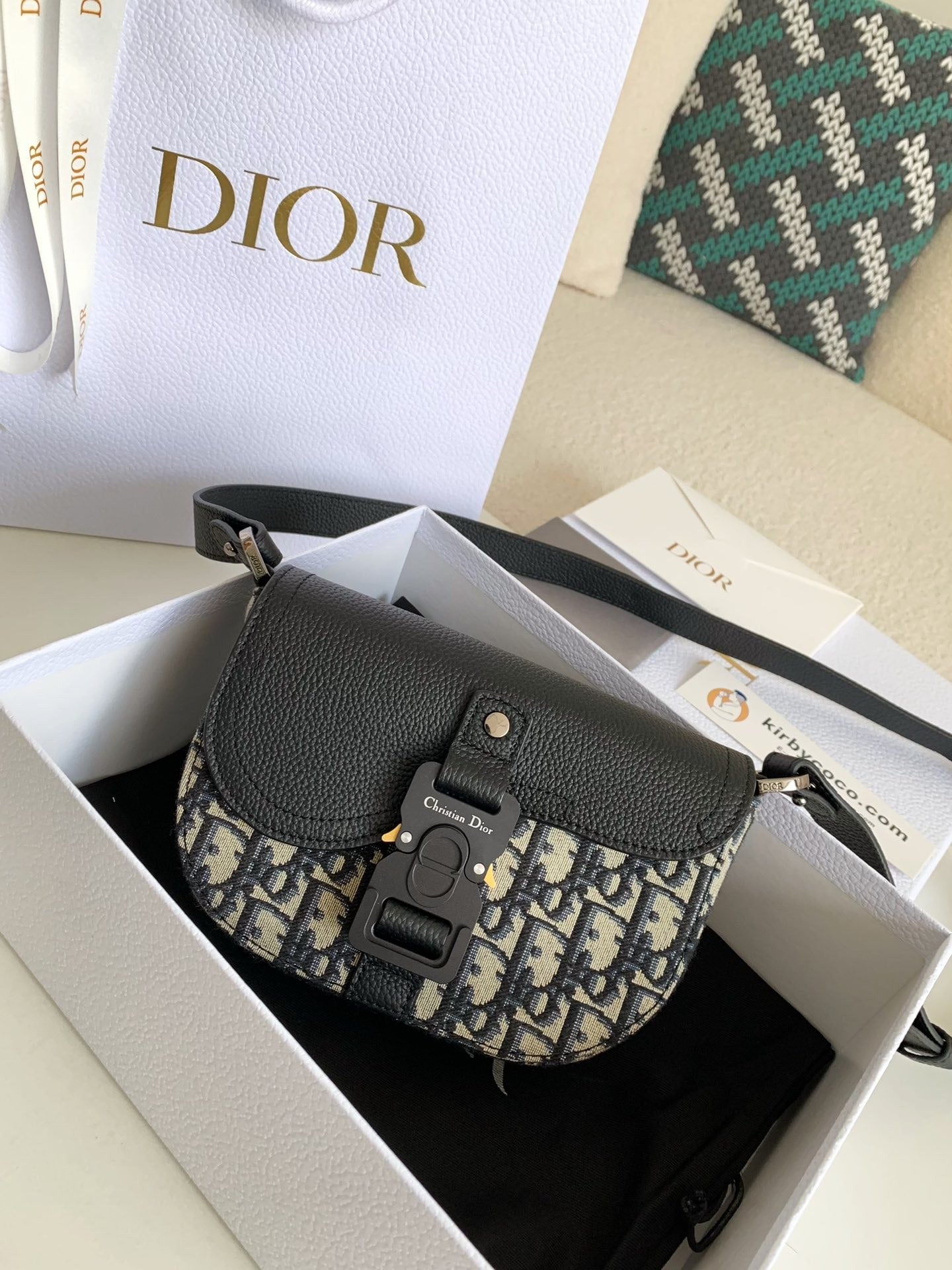 Dior Blue Oblique Saddle Pouch Crossbody Bag Hollo Shoe