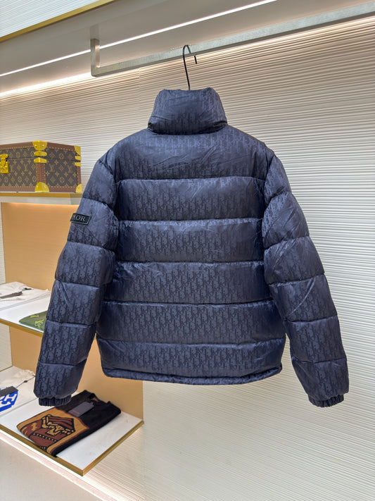 Dior Oblique Navy Blue Technical Jacquard Down Jacket