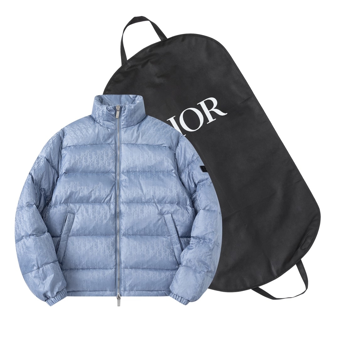 Dior Oblique Light Blue Quilted Down Jacket Hollo Shoe