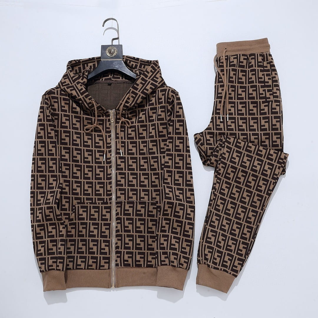 Fendi Allover FF Brown Zucca Logo Knit Tracksuit Set – HolloShoe
