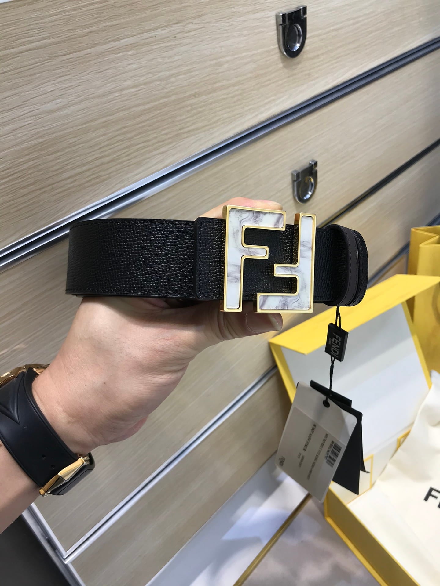 Fendi Reversible FF Buckle Belt Black Saffiano and Brown Leather 