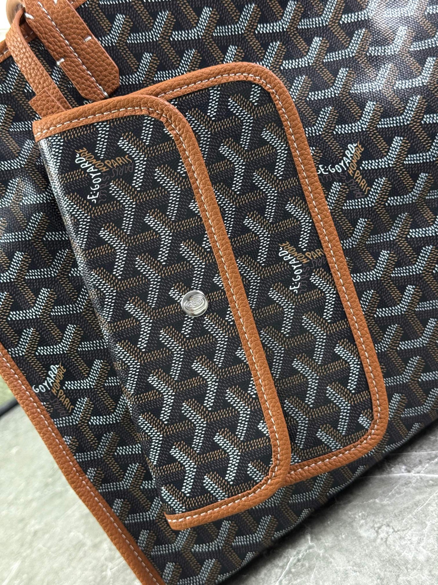 Goyard Hardy PM Bag - Black and Tan Goyardine Coated Canvas Zippered Tote