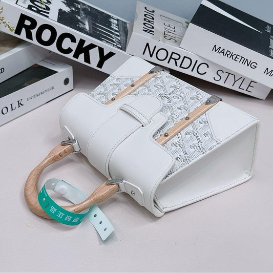 White Goyard Goyardine Coated Canvas and Leather PM Saigon Top Handle Bag