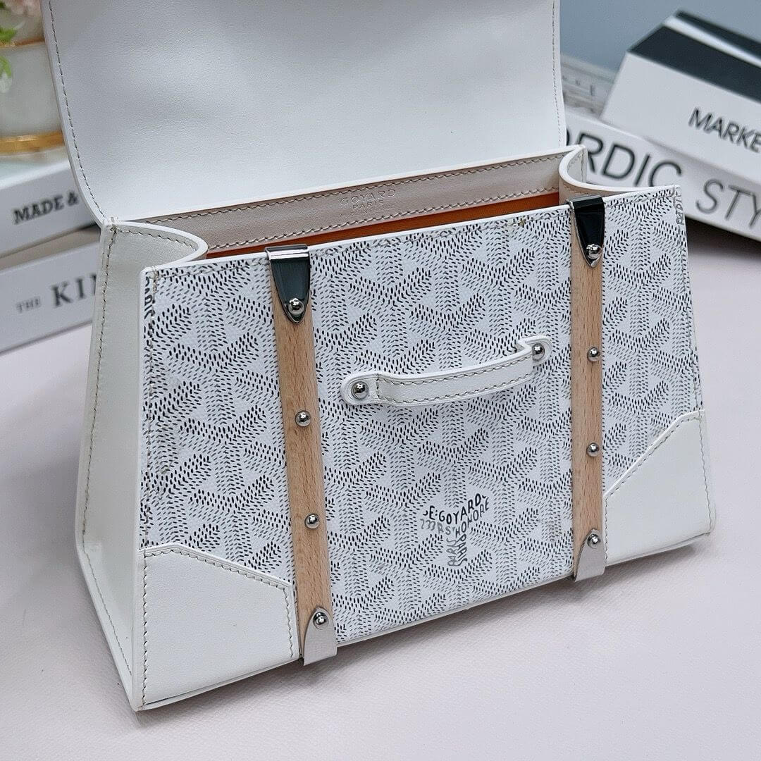 White Goyard Goyardine Coated Canvas and Leather PM Saigon Top Handle Bag