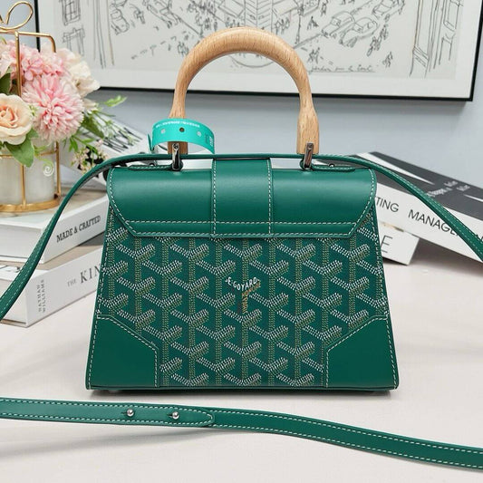 Green Goyardine Coated Canvas and Leather PM Saigon Top Handle Bag