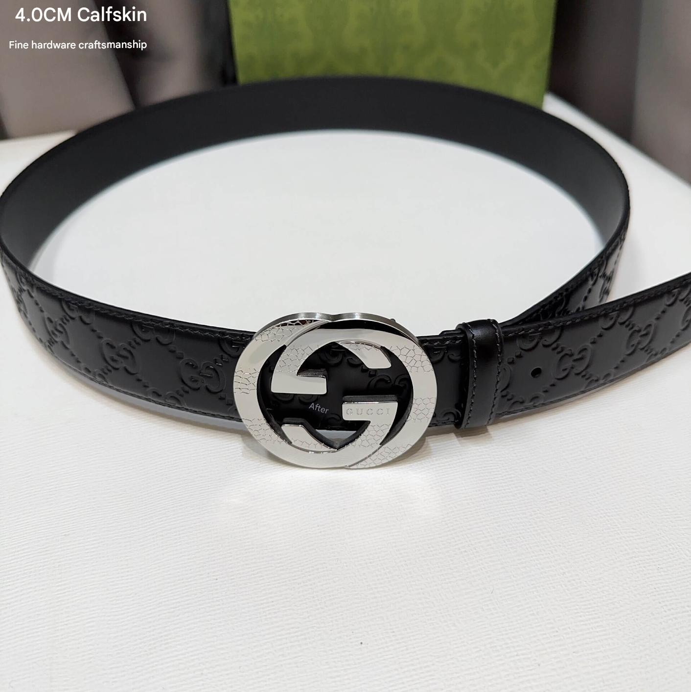 Gucci Signature Black Leather Belt with Textured Silver  display picture 1