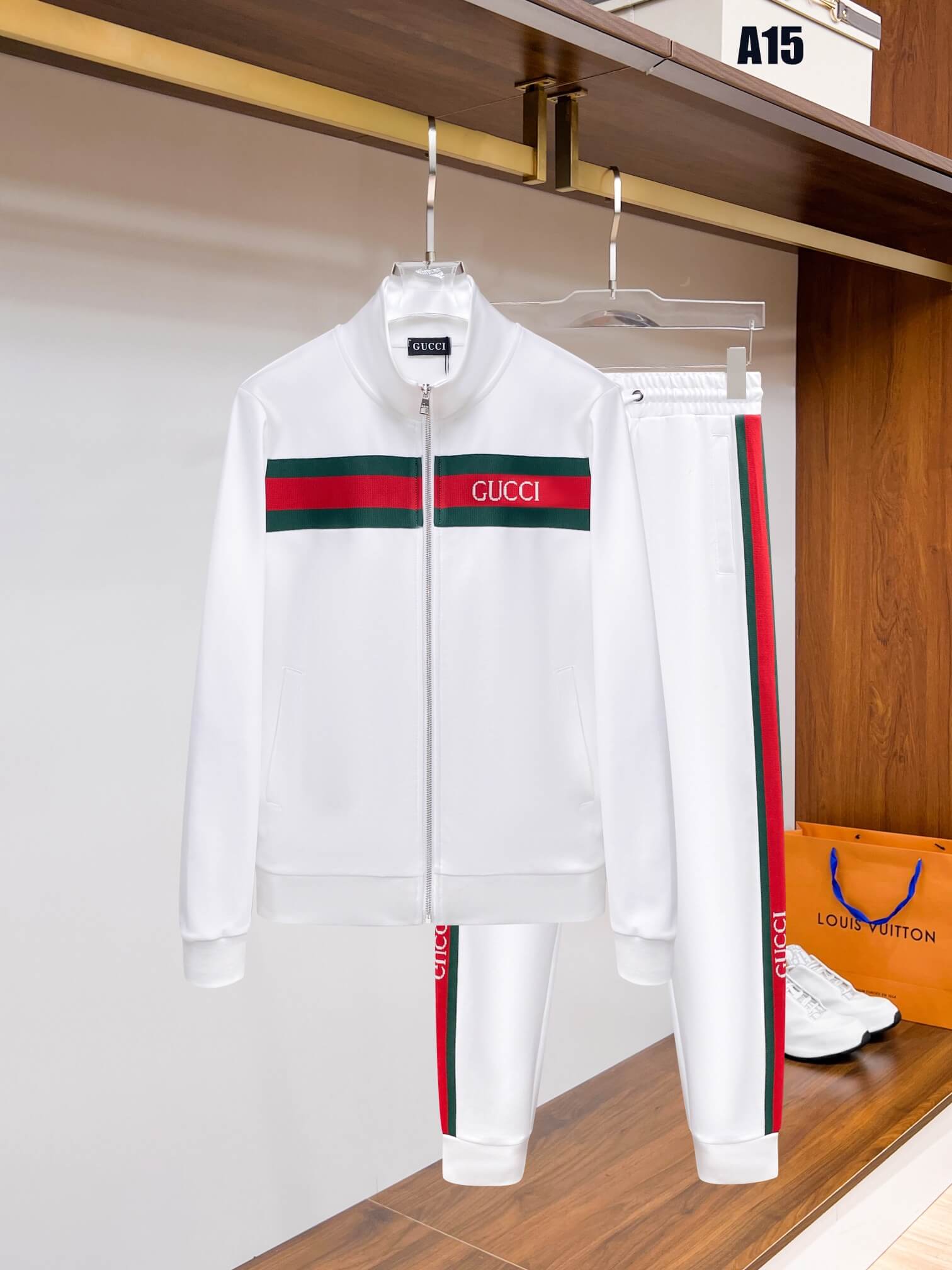 Gucci Web Stripe Technical Jersey Tracksuit White with Logo Chest