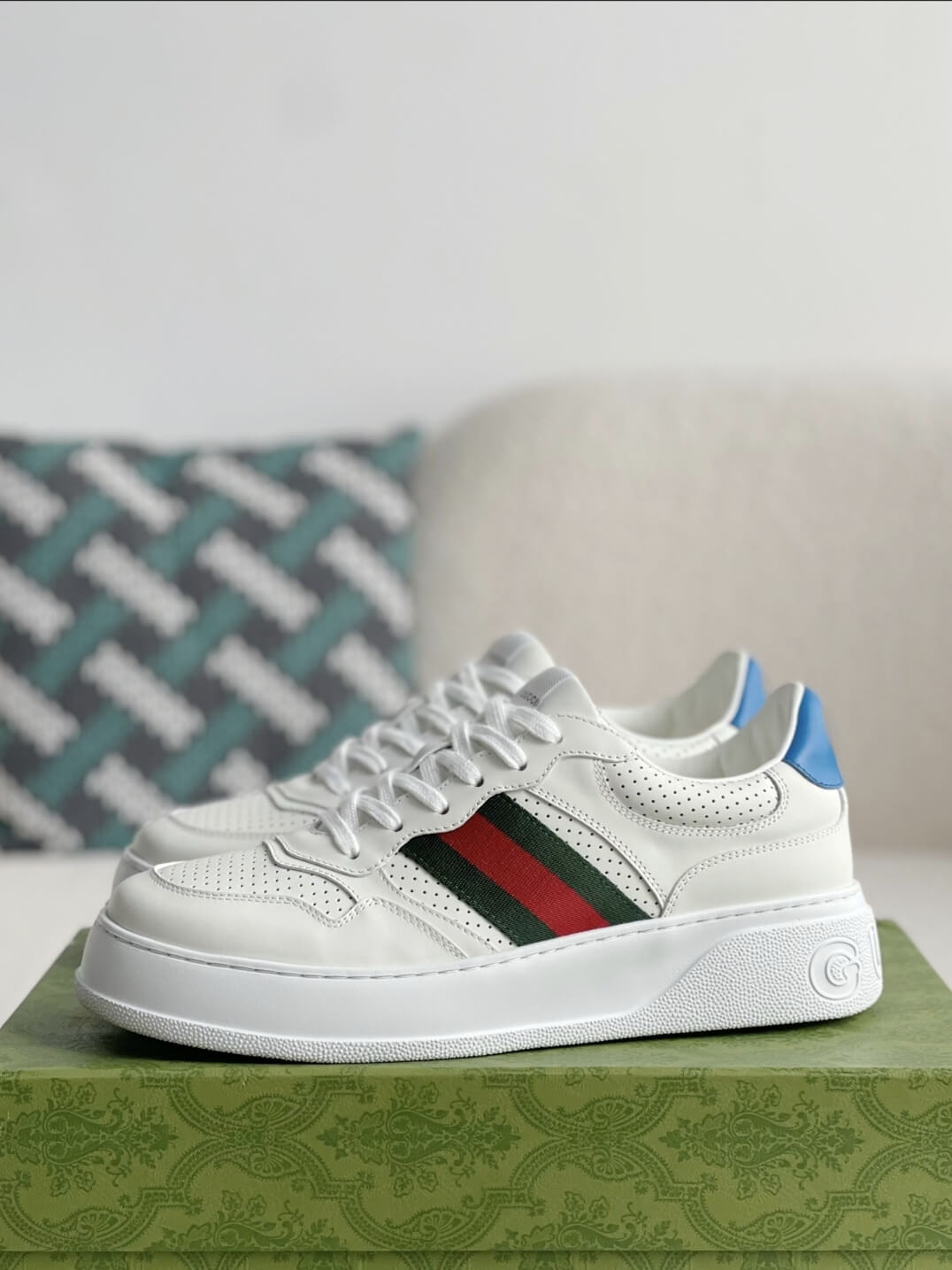 Gucci Re-Web Sneaker – White Leather with Green & Red Web – HolloShoe