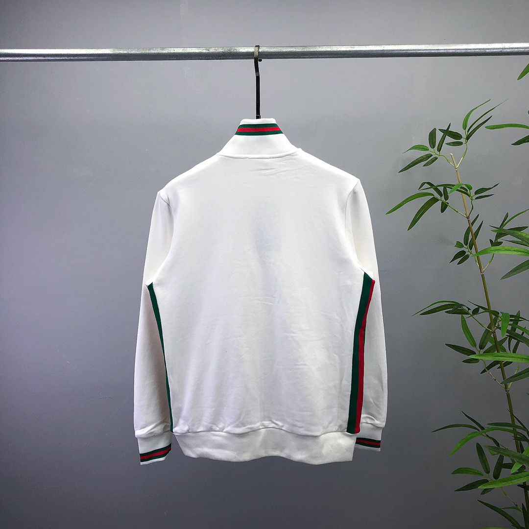 Gucci Cotton Jersey Web Stripe Tracksuit White Zip-Up Jacket and Jogger Pants Set