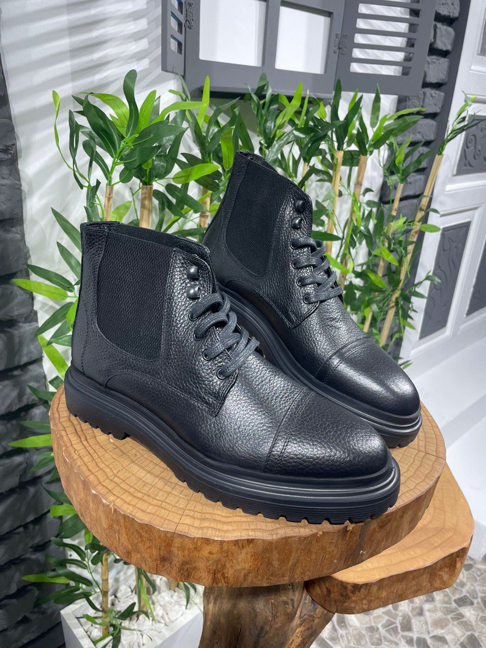mens leather ankle dress boots Men's Black Cap-Toe Leather Oxford Boots Wingham US 10.5 / Black / D