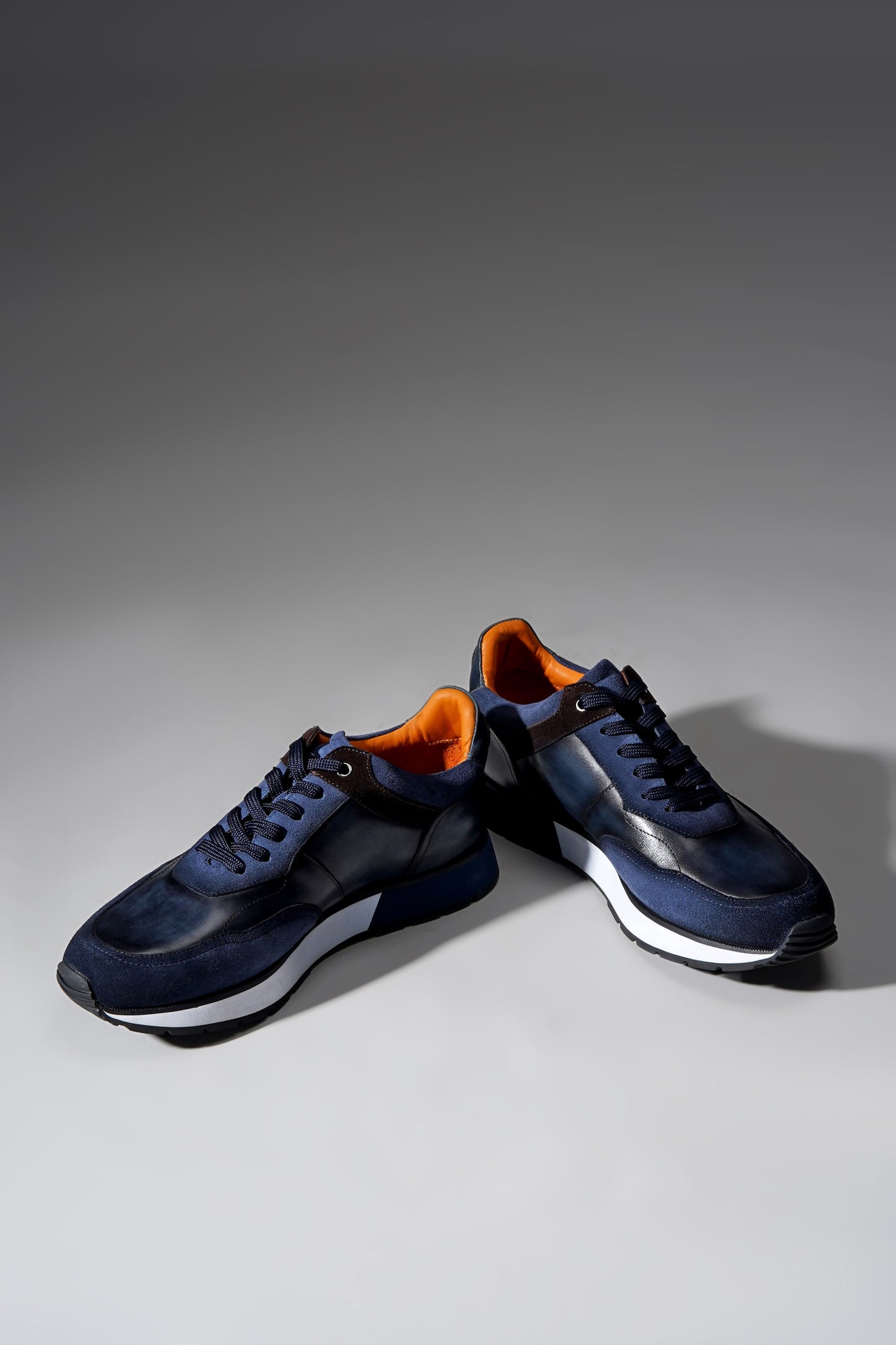 HolloShoe Mix Leather Navy Blue Hybrid Sneakers
