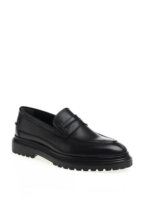 Black Leather Chunky Penny Loafers - Men\'s Dress Slip-Ons Mens Black Faux Patent Leather Tassel Loafers: Chunky Penny  main image 3