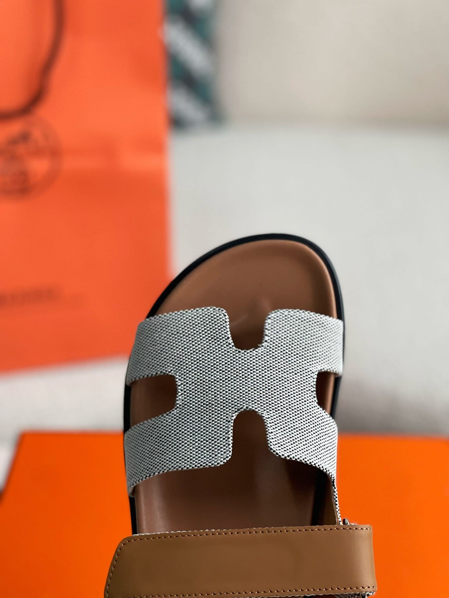 Hermes Beige/Brown Canvas and Leather Chypre Sandals