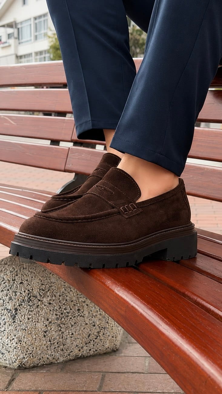 HolloShoe Espresso Brown Suede Penny Loafers