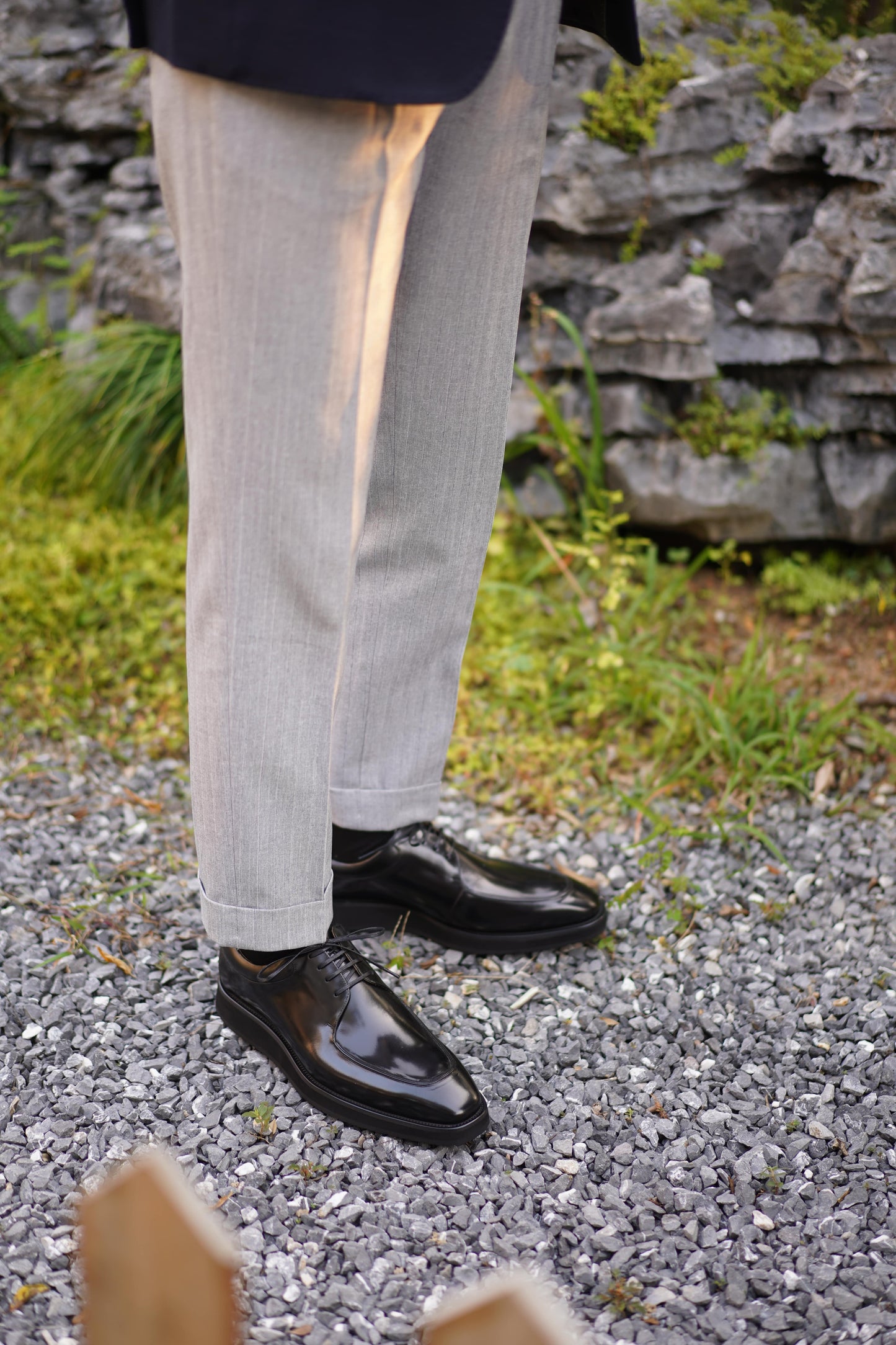 Modern Black Apron-Toe Derby Shoes