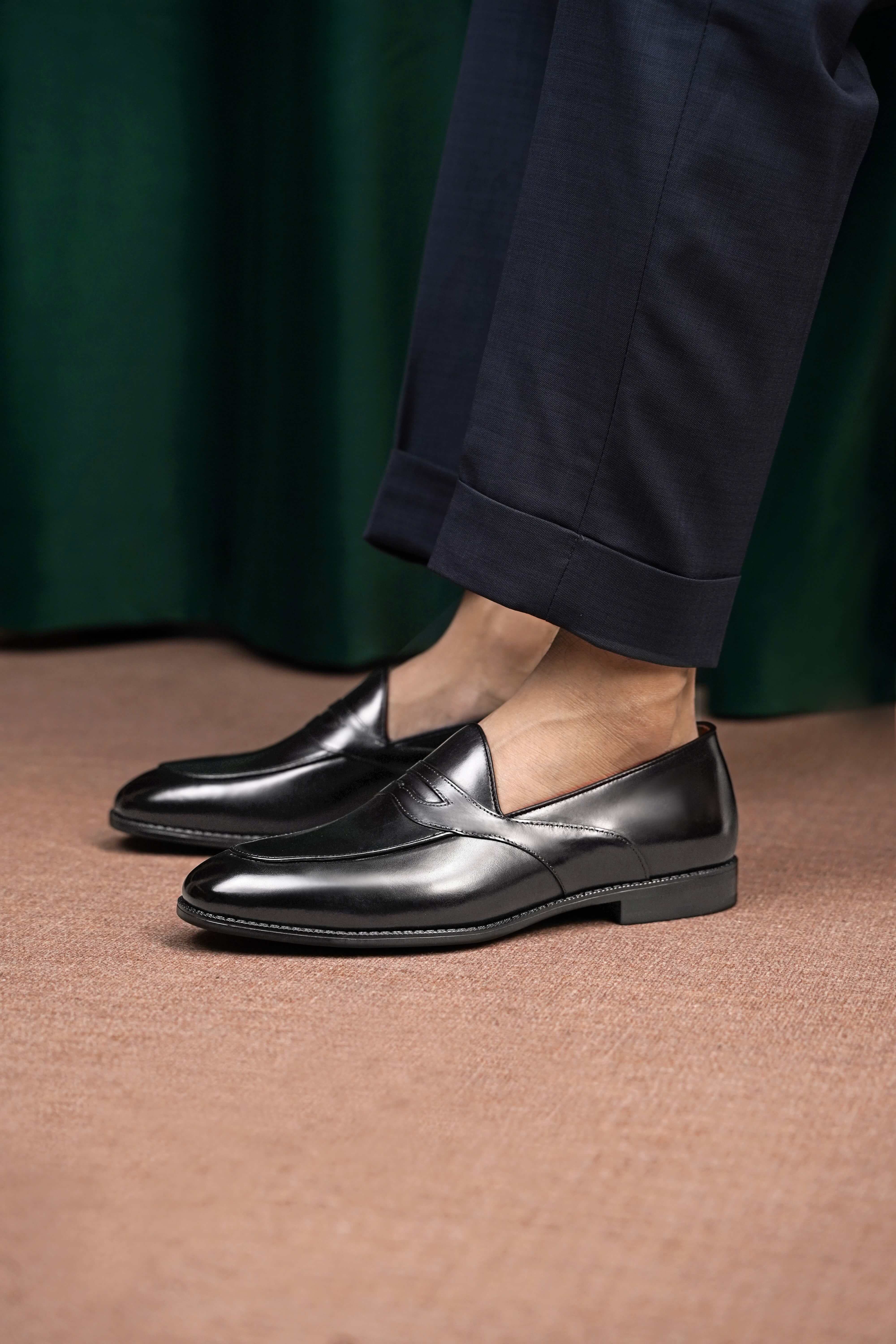 HolloShoe Hand-Burnished Black Leather Penny Loafers main image 0