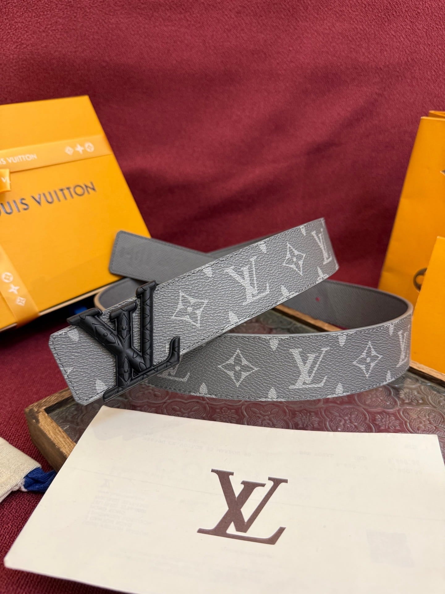 Louis Vuitton Anthracite Grey Monogram Taurillon 40mm Reversible Belt - Engraved Matte Black Buckle