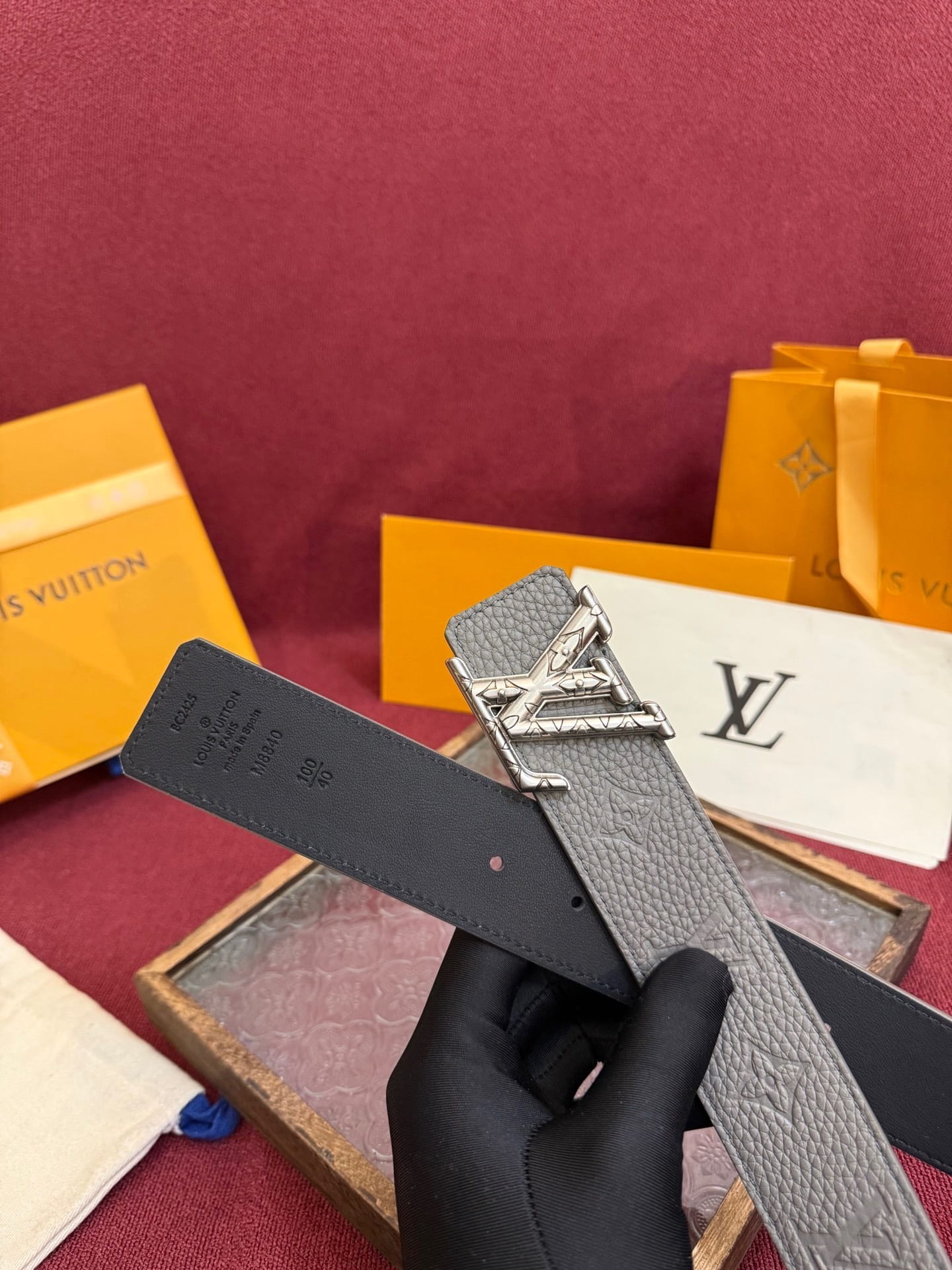 Louis Vuitton LV Initiales Monogram 40mm Grey Reversible Belt - Silver Buckle