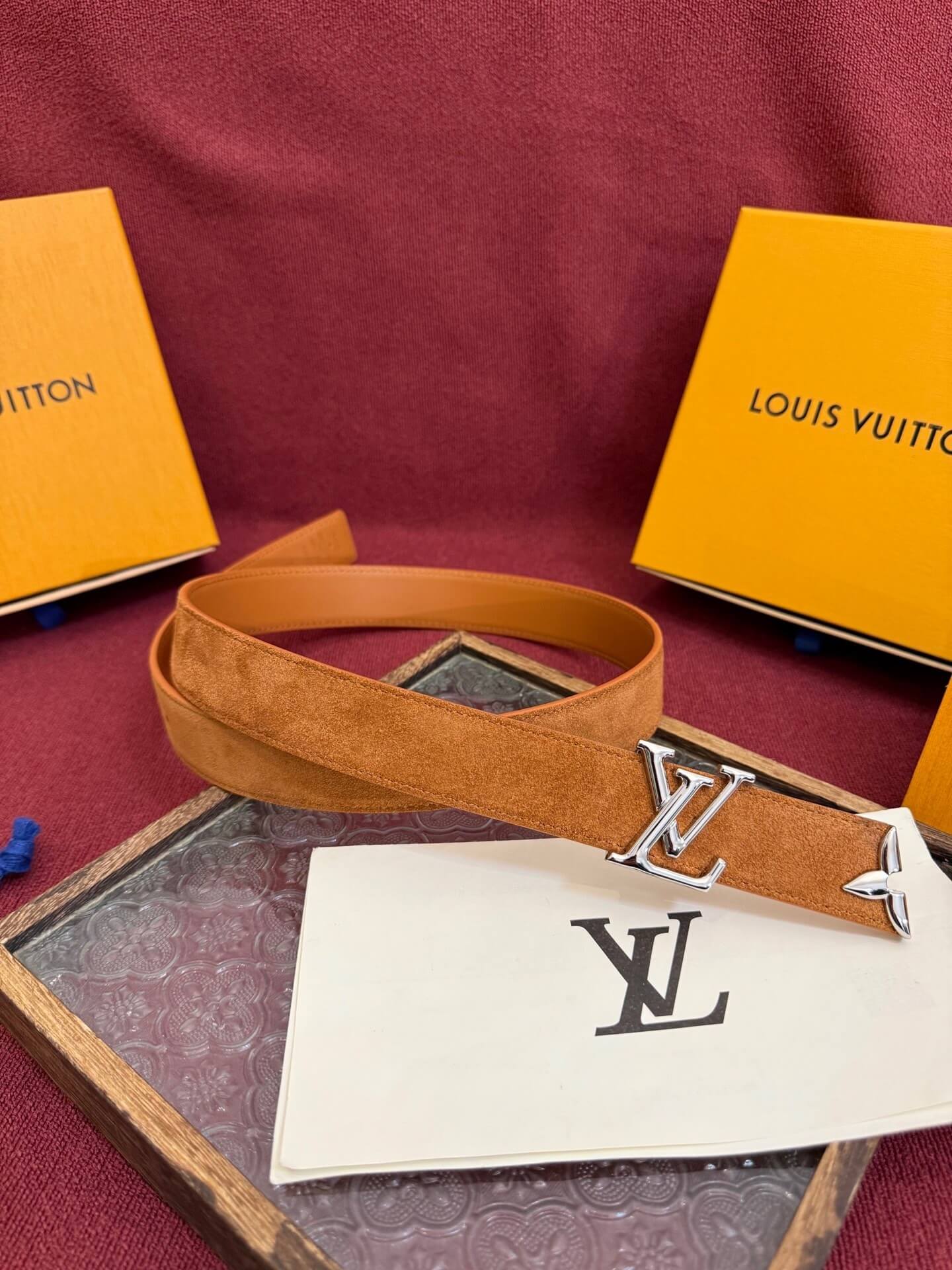 Louis Vuitton LV Pretty 30mm Cognac Suede Belt - Silver Buckle
