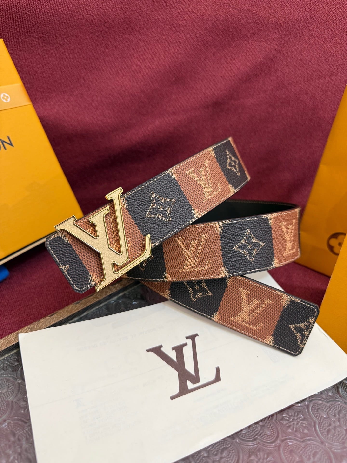 Louis Vuitton LV Pyramide Stripes 40mm Reversible Belt - Polished Gold Buckle