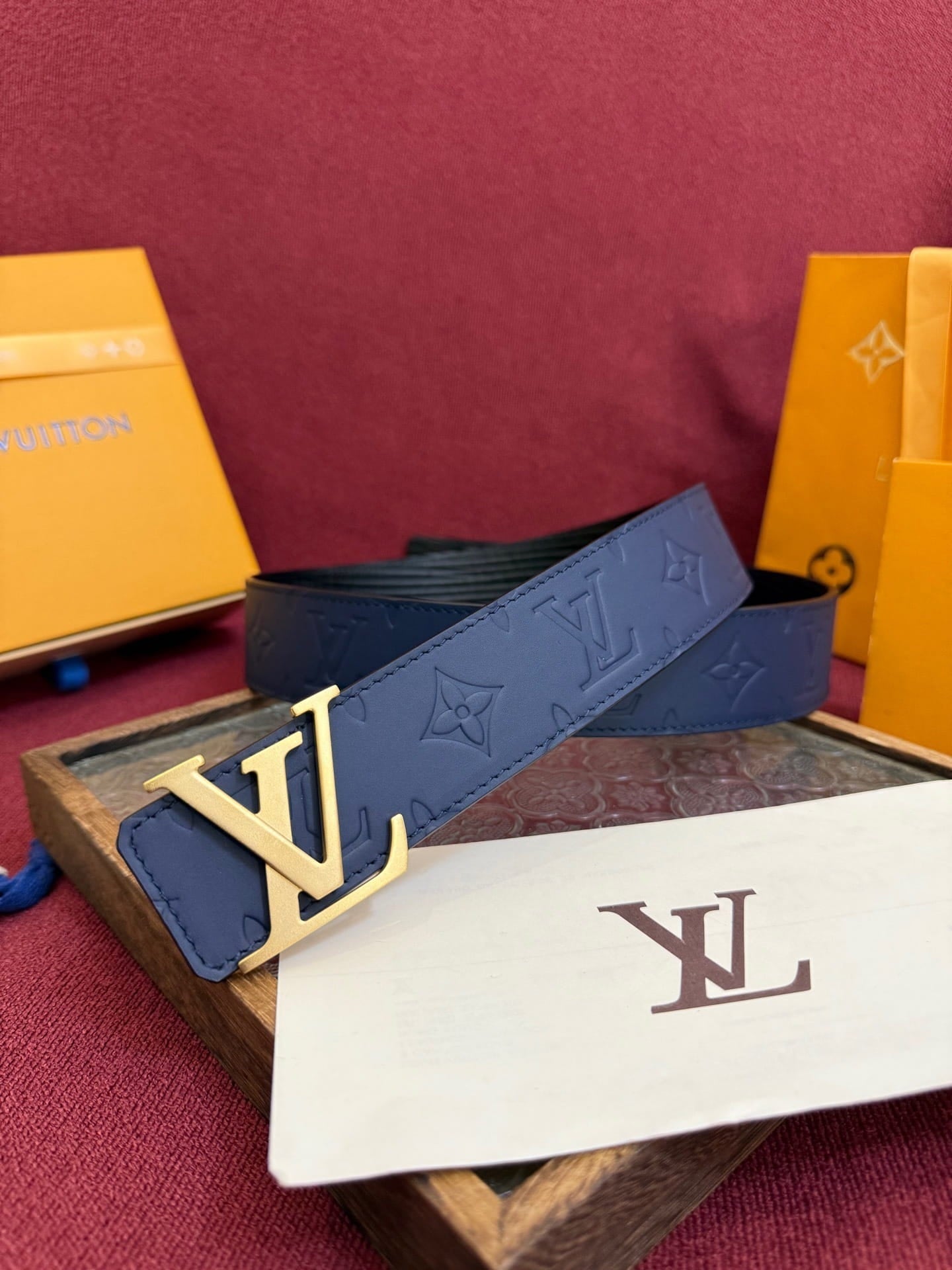 Louis Vuitton Midnight Navy Monogram 40mm Reversible Belt - Gold LV Buckle