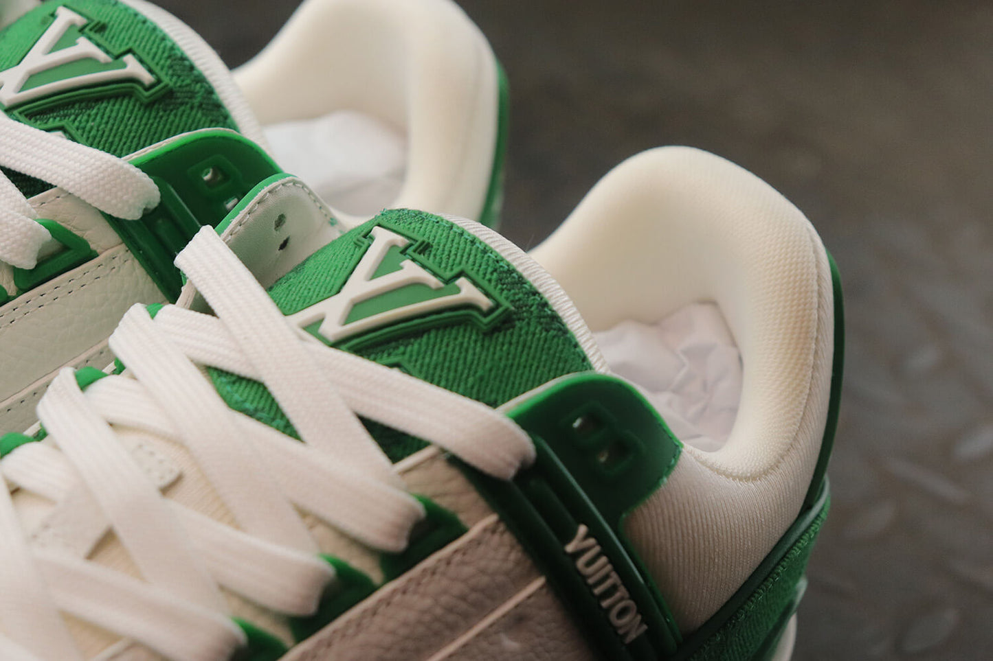 Louis Vuitton Monogram Trainer Green White Denim Sneakers