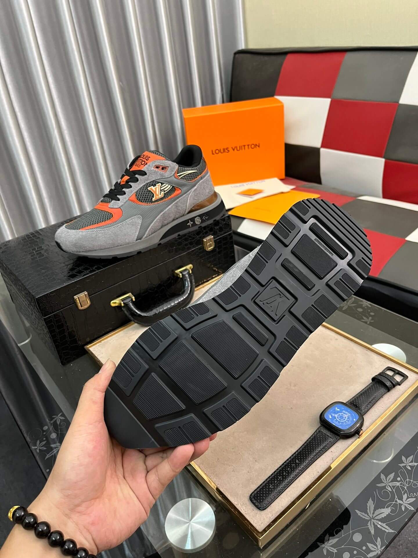 Louis Vuitton LV Drop 300 Sneaker – Grey & Orange Technical Mesh