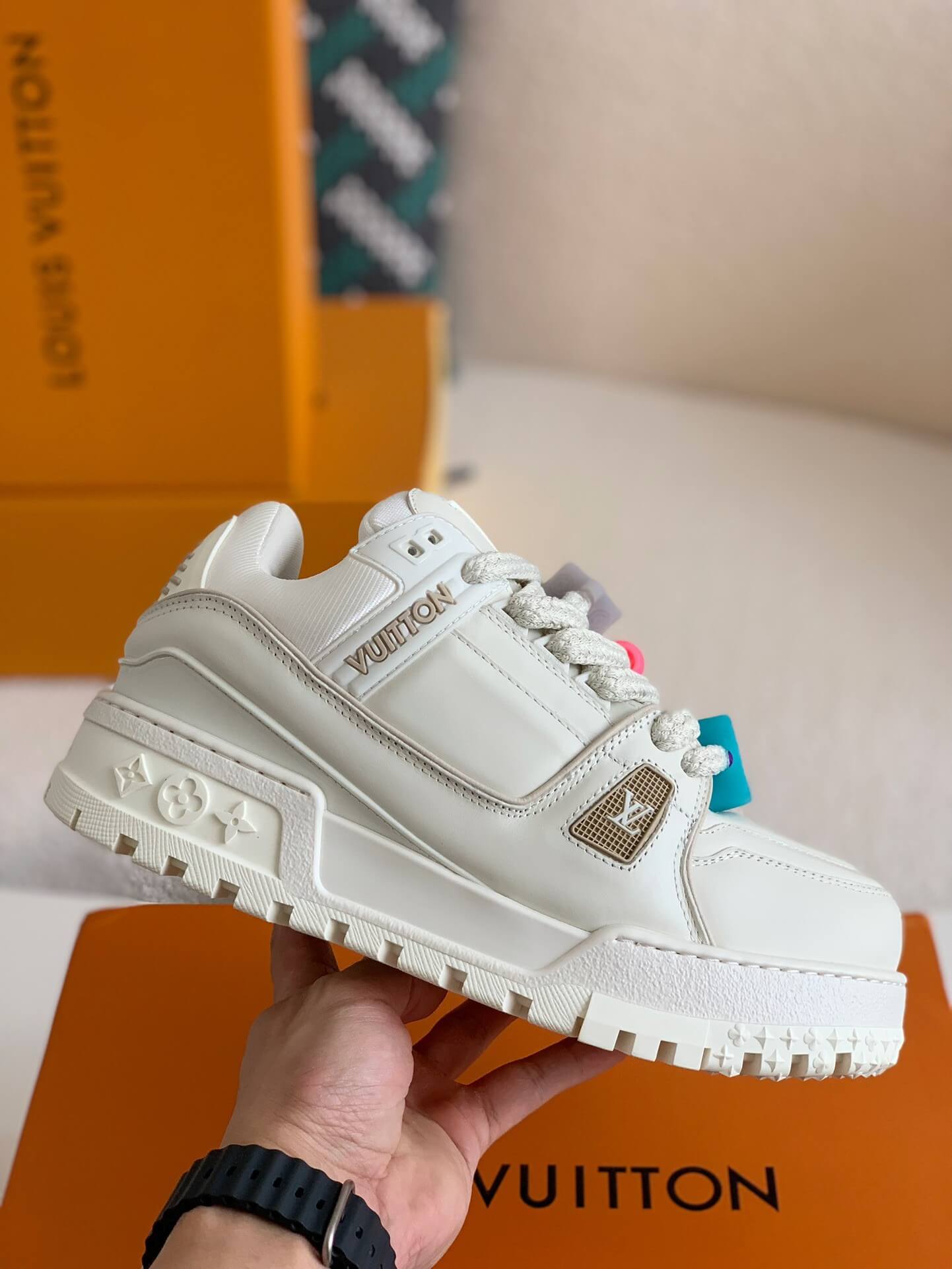 Louis Vuitton LV Maxi Trainer – White Calf Leather with Multicolor Beads