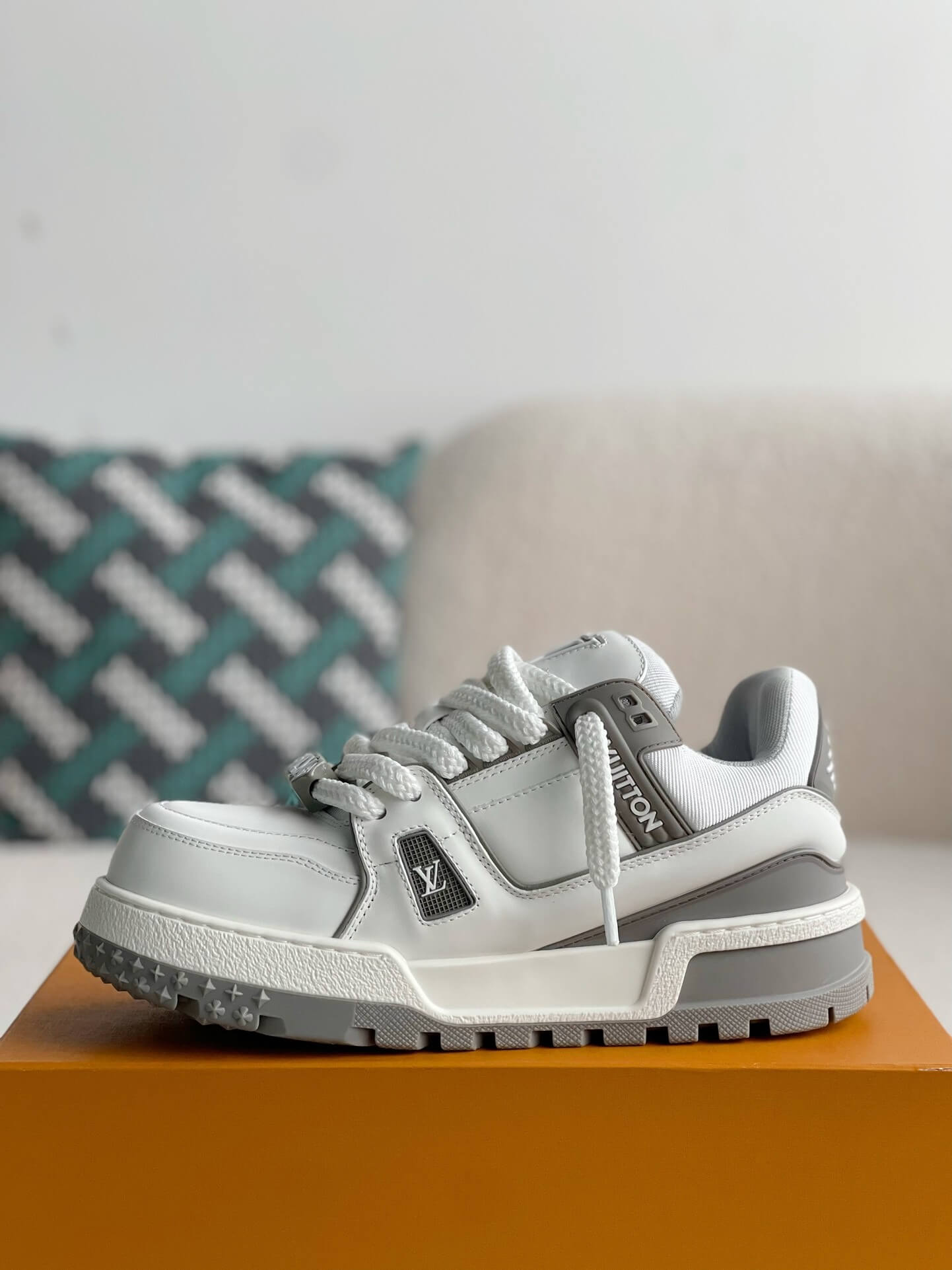Louis Vuitton LV Maxi Trainer – White & Grey Calf Leather