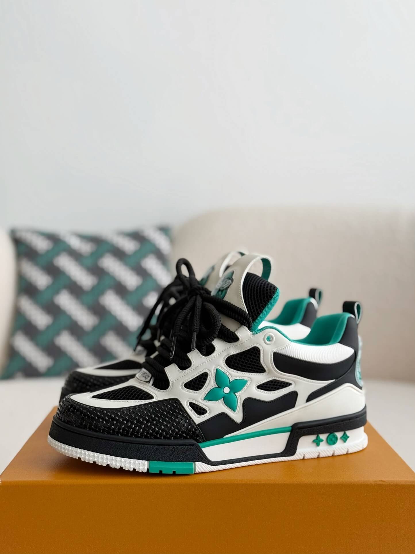 Louis Vuitton LV Skate Sneaker Black White Green – HolloShoe Louis Vuitton LV Skate Sneaker Black White Green – HolloShoe