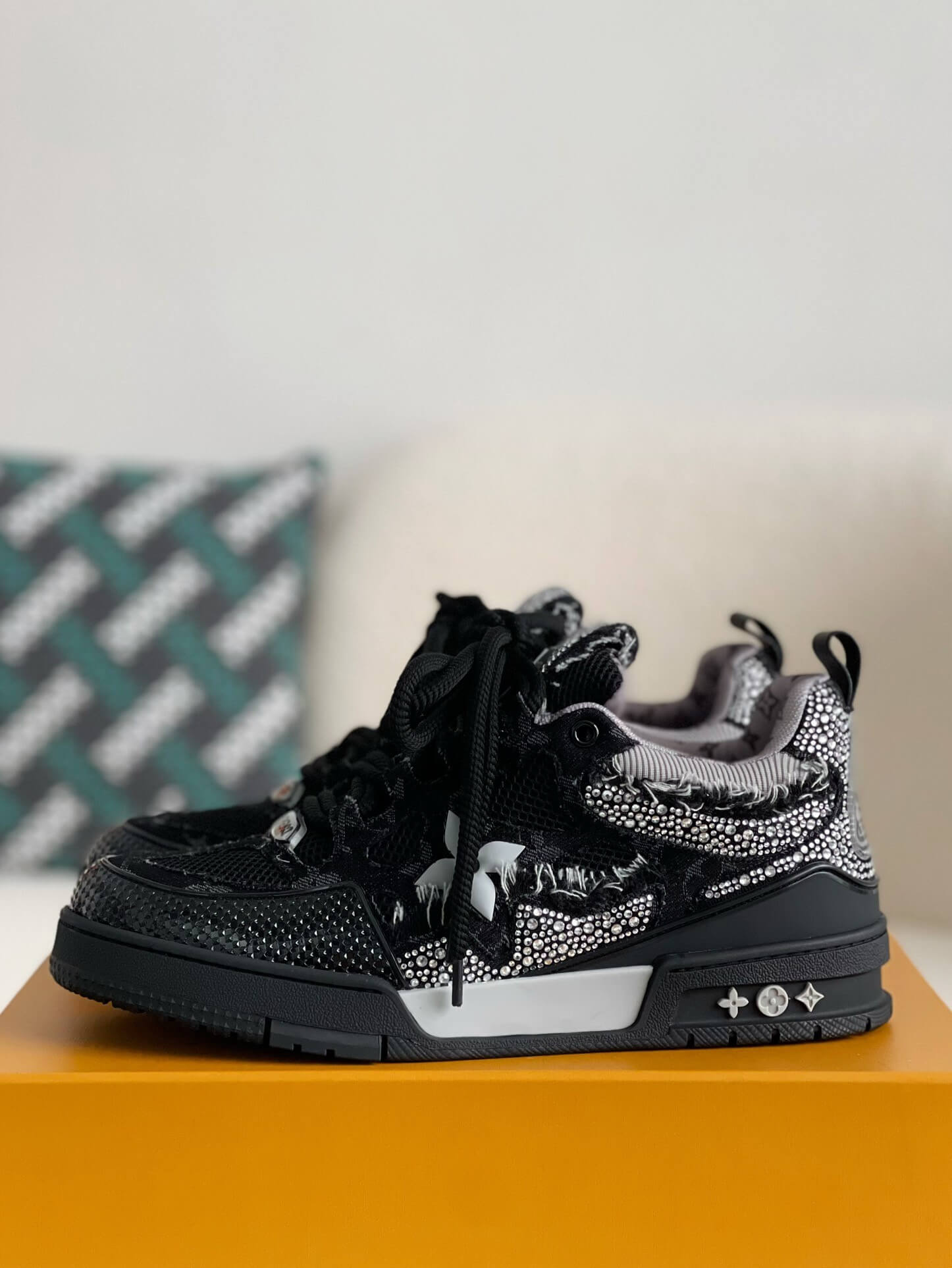 Louis Vuitton LV Skate Sneaker – Black Mesh with Strass
