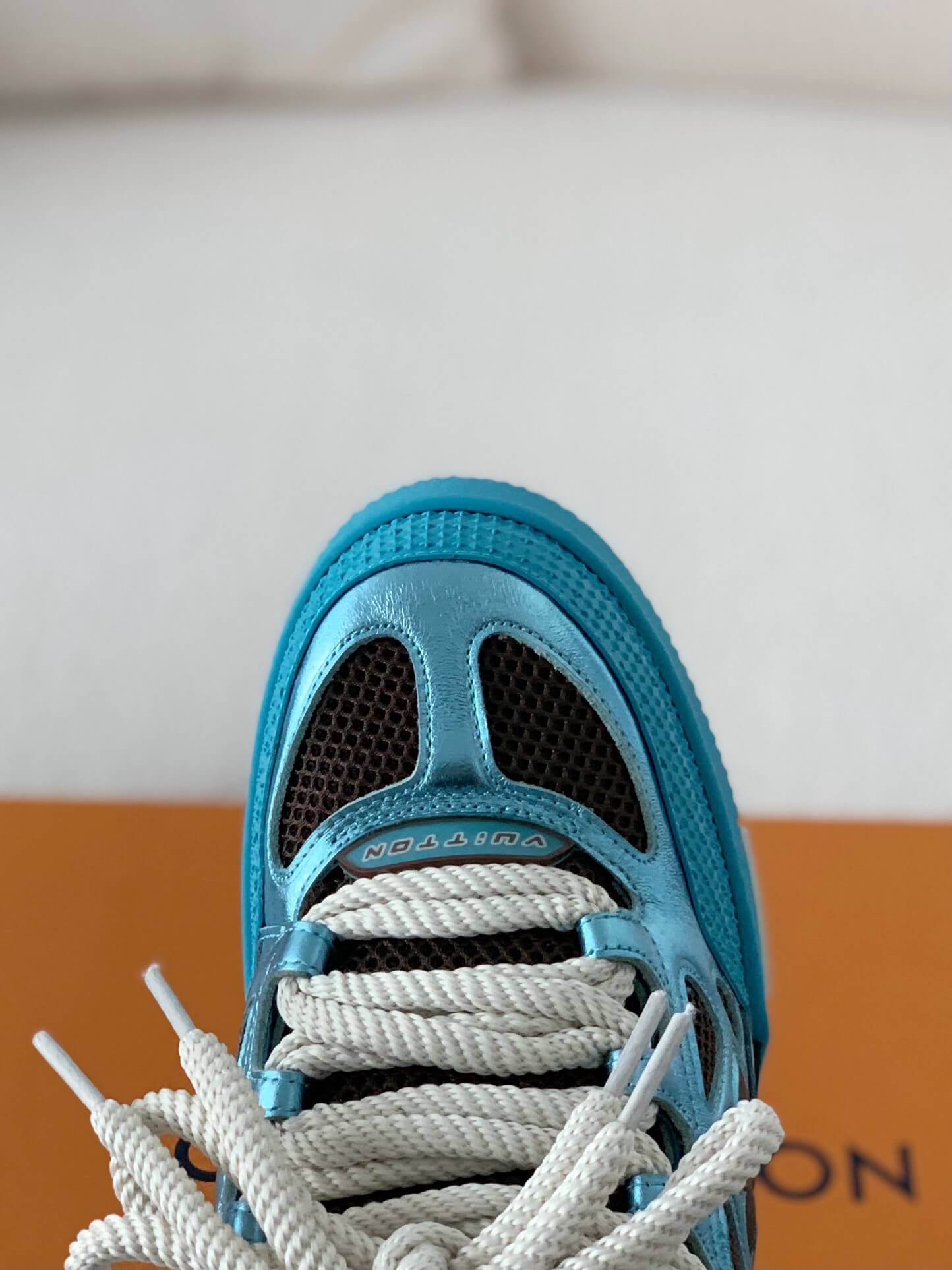 Louis Vuitton LV Skate Sneaker – Light Blue Metallic & Brown Mesh