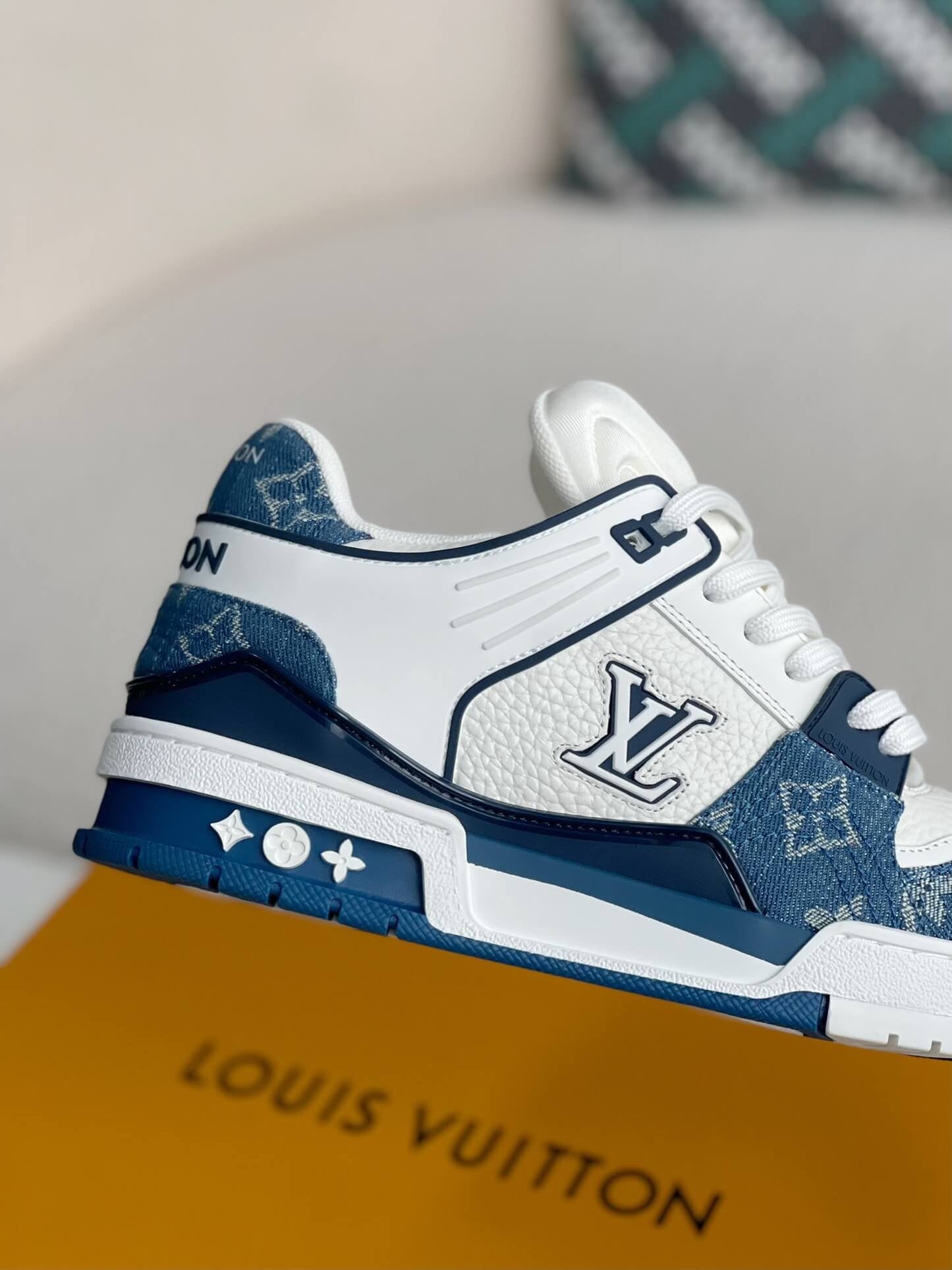 Louis Vuitton LV Denim Trainer Blue White Padded Sneaker