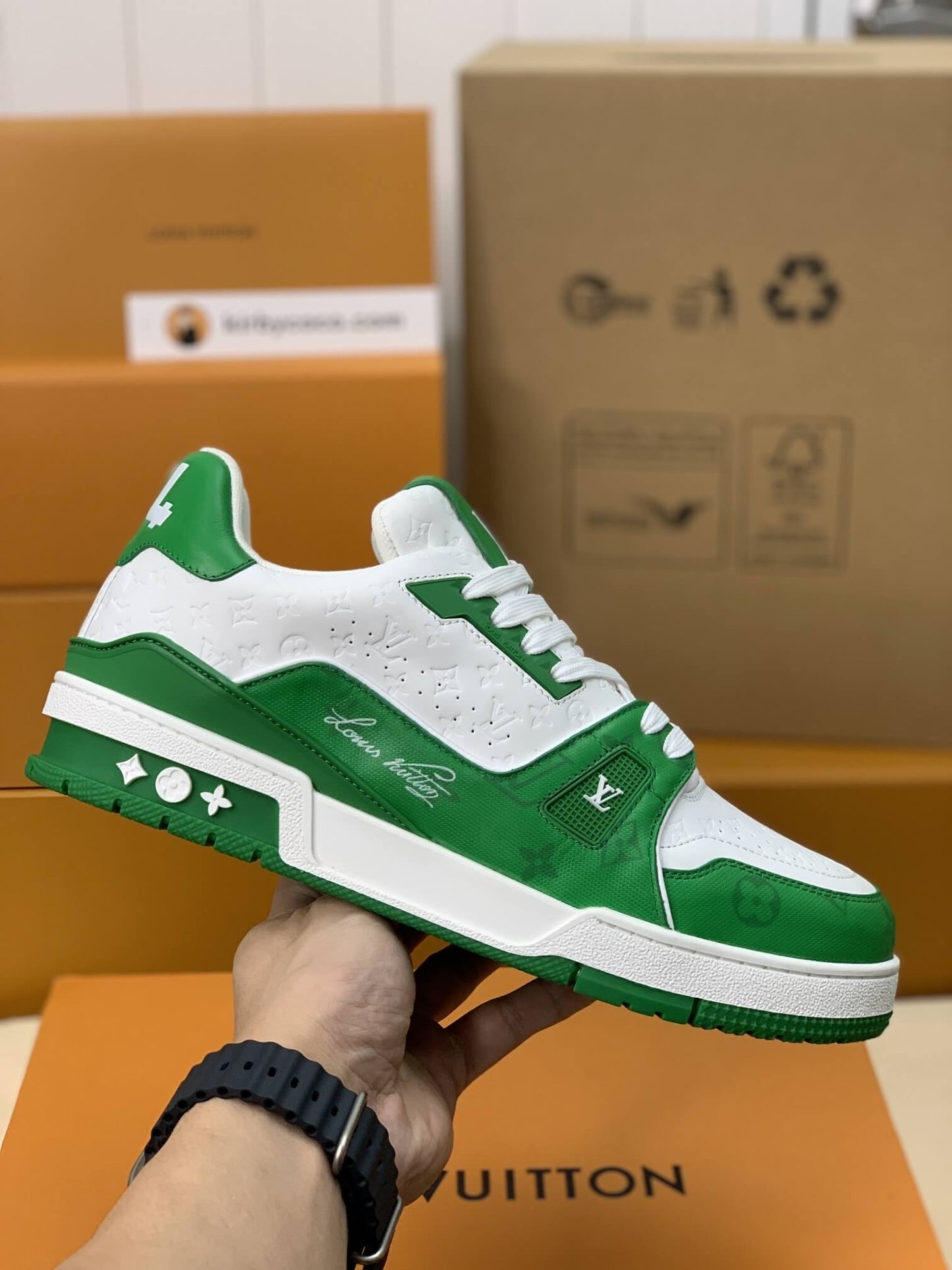 Louis Vuitton LV Trainer – Green & White Monogram Empreinte