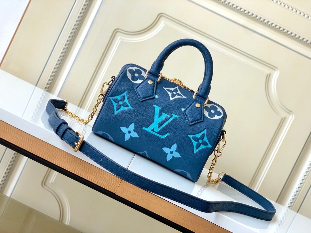 Louis Vuitton Nano Speedy Monogram Empreinte Leather Blue Top Handle Crossbody Bag