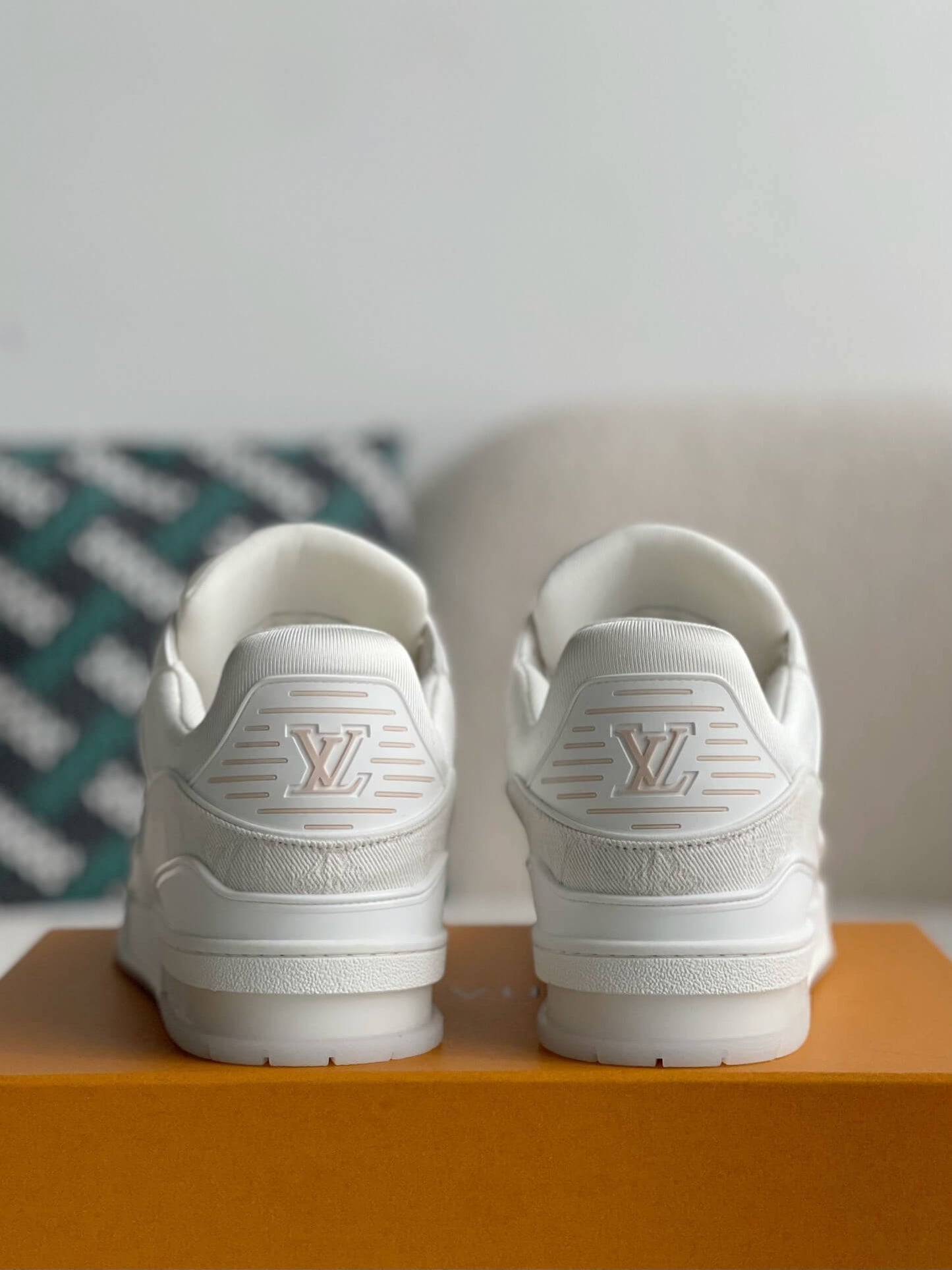 Louis Vuitton Trainer Sneaker – Triple White Monogram Denim & Grained Leather